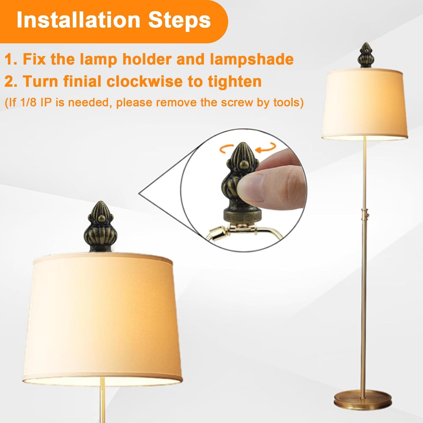 MARRTEUM Antique Brass Lamp Finial Cap Knob Retro Lamp Finial Decoration with Dual-Thread Screw for Lamp Shade, Fit Both 3/8" and 1/4-27, 1 Pack