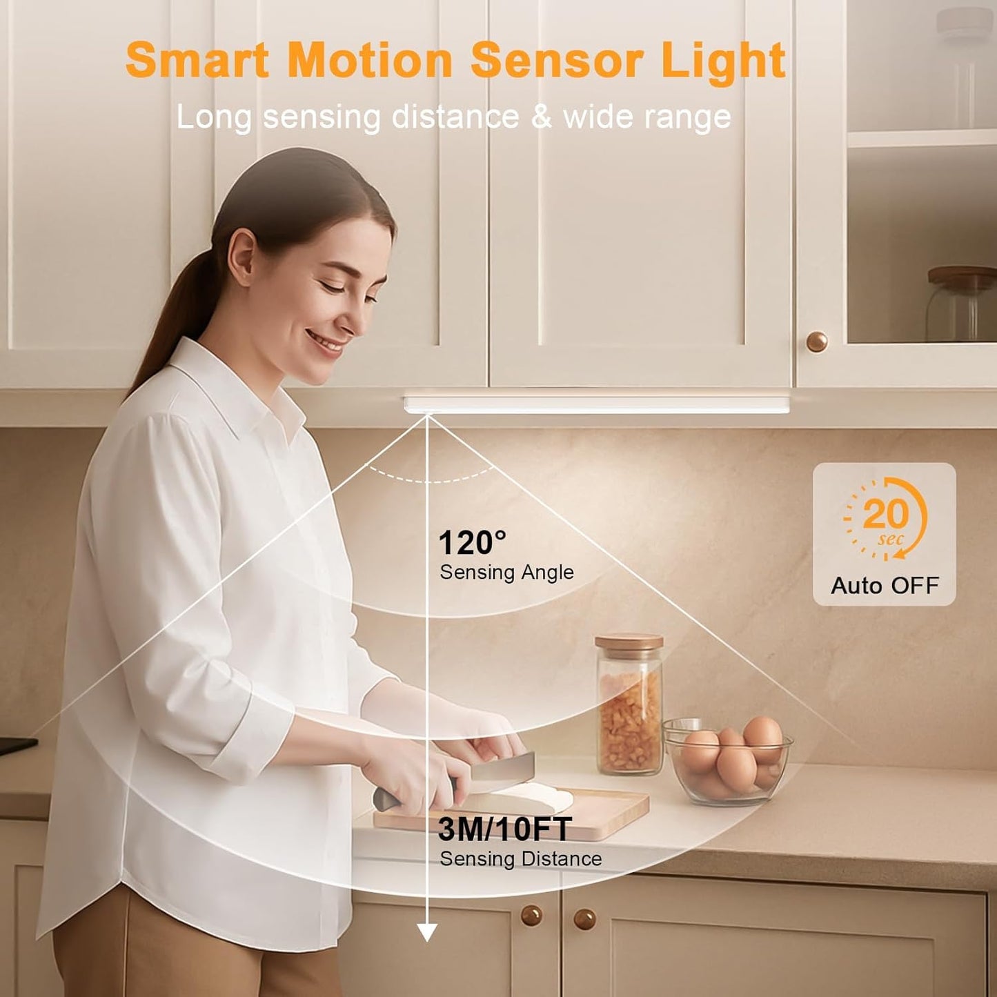 Under Cabinet Motion Sensor Lights, USB Rechargeable, Battery Operated, Magnetic, Auto Shut-Off, Gradual Eye-Care Brightness, 2-Pack