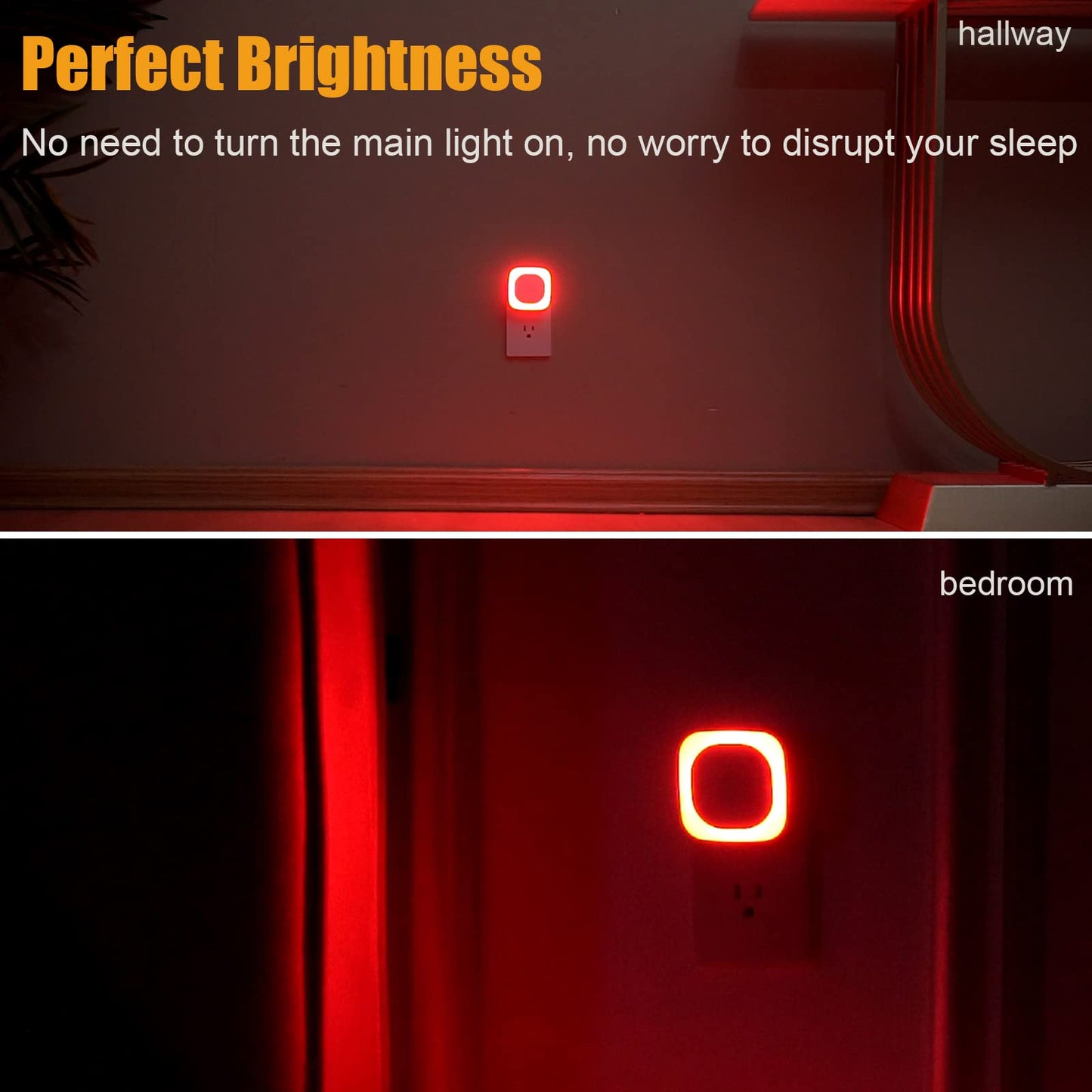 YUNLEX 2-Pack Plug-in Night Light, Auto Dusk-to-Dawn, Soft Dimmable LED, Red Glow for Bedroom, Nursery, Kids, Bathroom, Hallway
