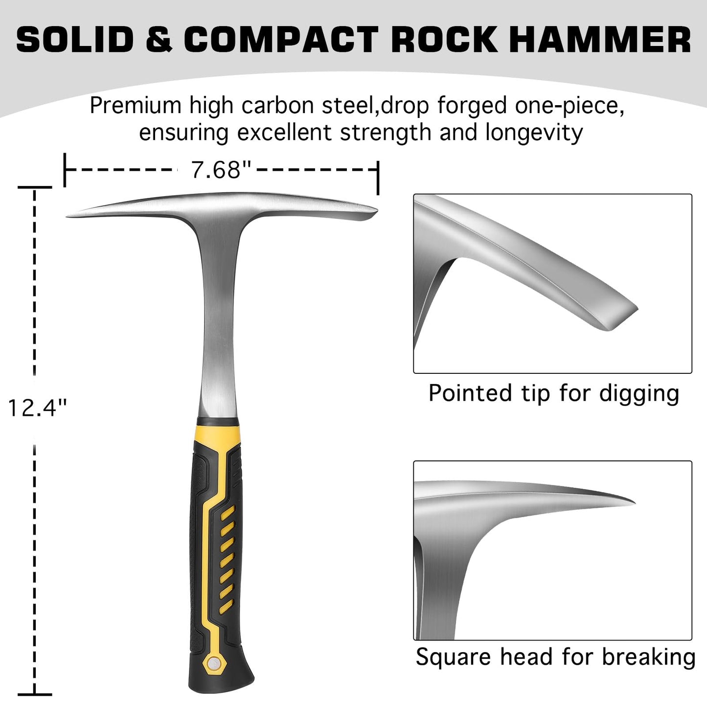 26oz Geologist Rock Pick Kit with 12" Folding Shovel, Multitool, Survival Bracelet, Safety Glasses, Loupe & Gloves for Gold Prospecting