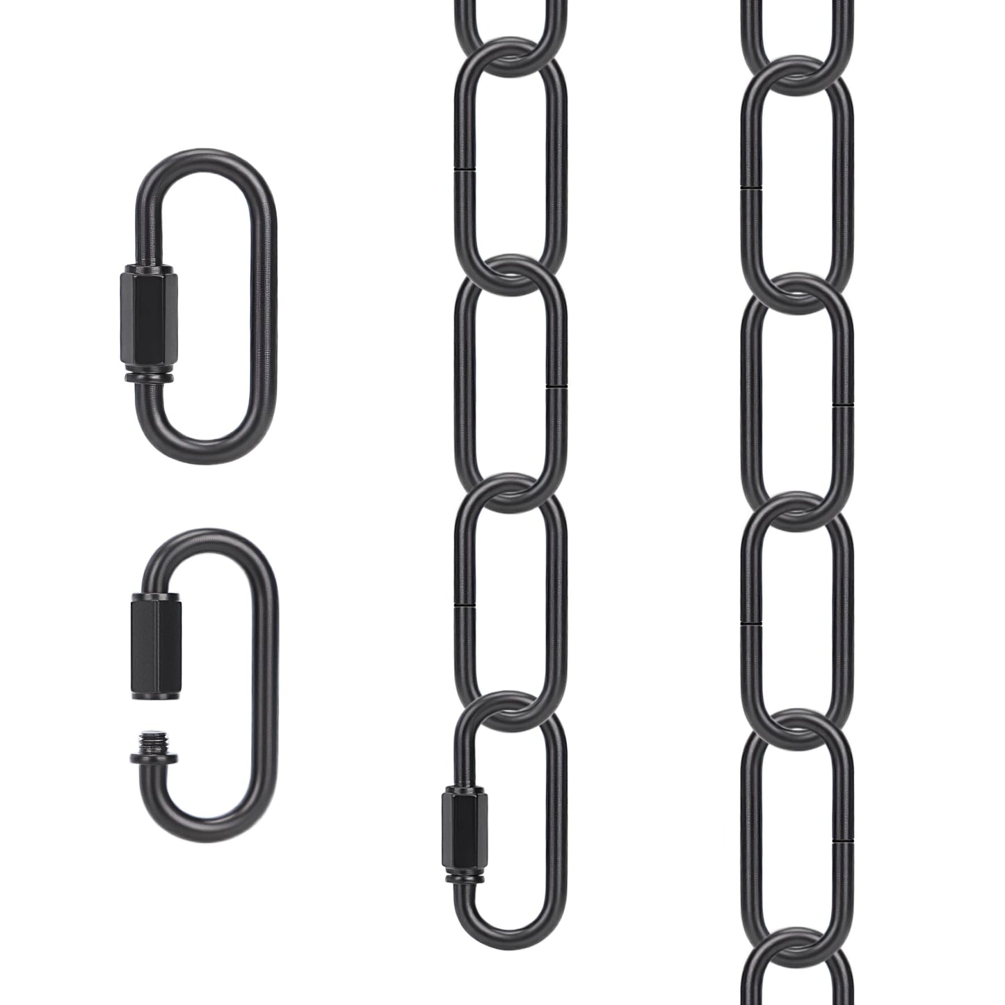 6ft Black Metal Pendant Lamp Chain – Adjustable Heavy-Duty Fixture with Detachable Links, Supports Up to 66 lbs Hanging Lamps