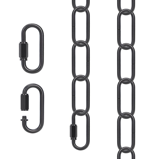 6ft Black Metal Pendant Lamp Chain – Adjustable Heavy-Duty Fixture with Detachable Links, Supports Up to 66 lbs Hanging Lamps