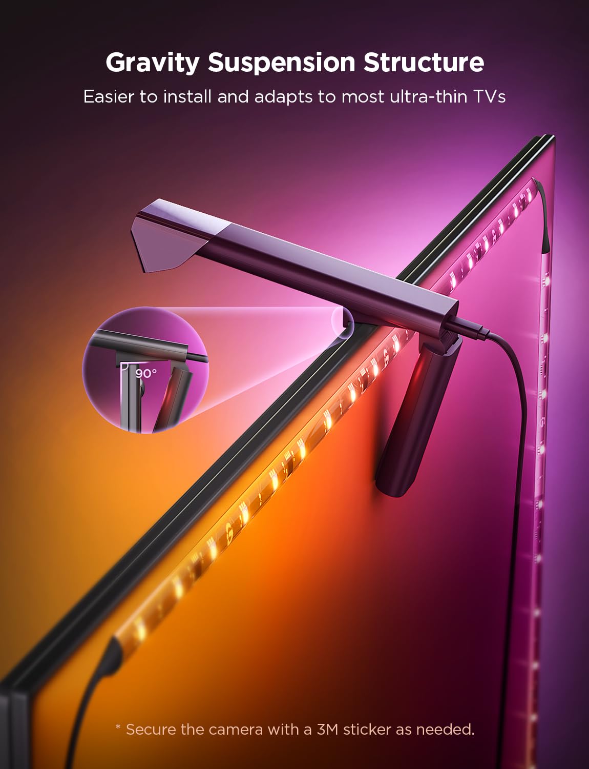 Govee TV Backlight 3 Lite for 55-65" TVs, 11.8ft RGBICW LED Strip with Camera, Fish-Eye Correction, 4-in-1 Color, App & Voice Control