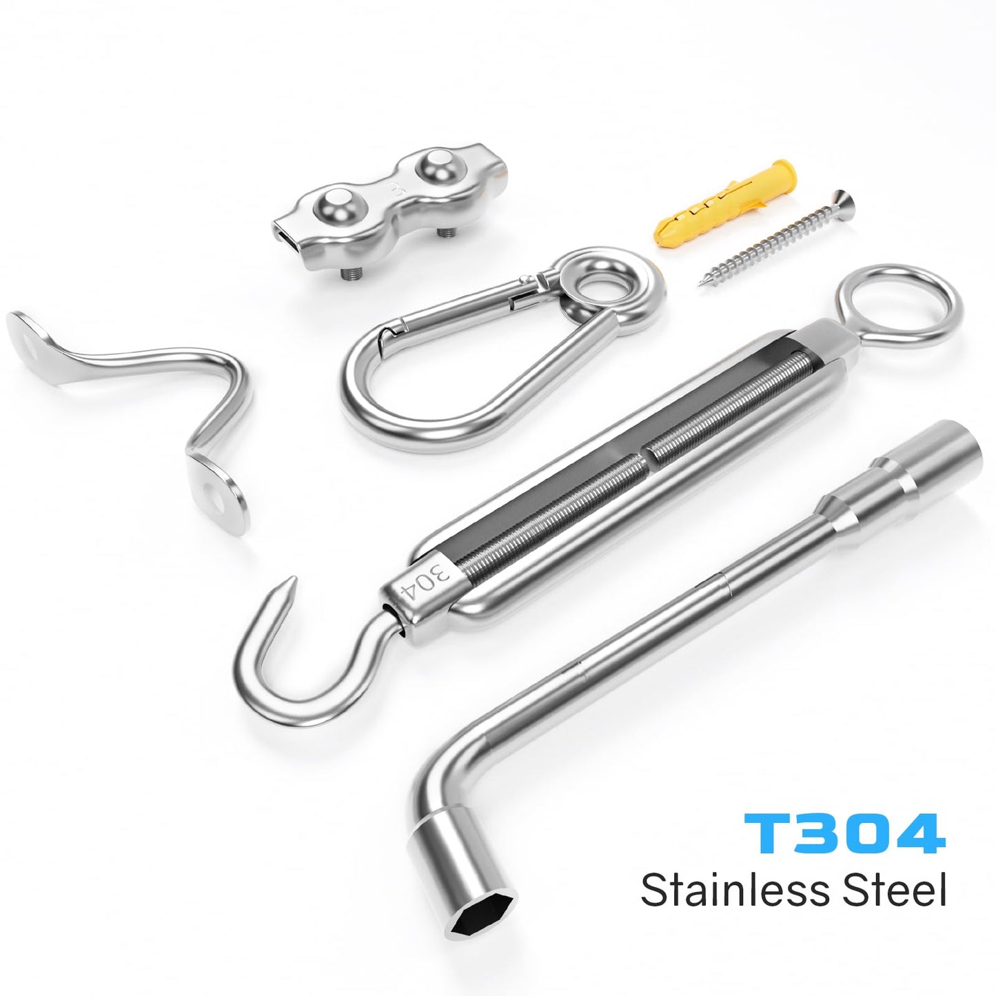 NEREUS 200 Ft String Light Hanging Kit - Vinyl-Coated 304 Stainless Steel Cable with Turnbuckles & Hooks for Patio & Backyard Lighting