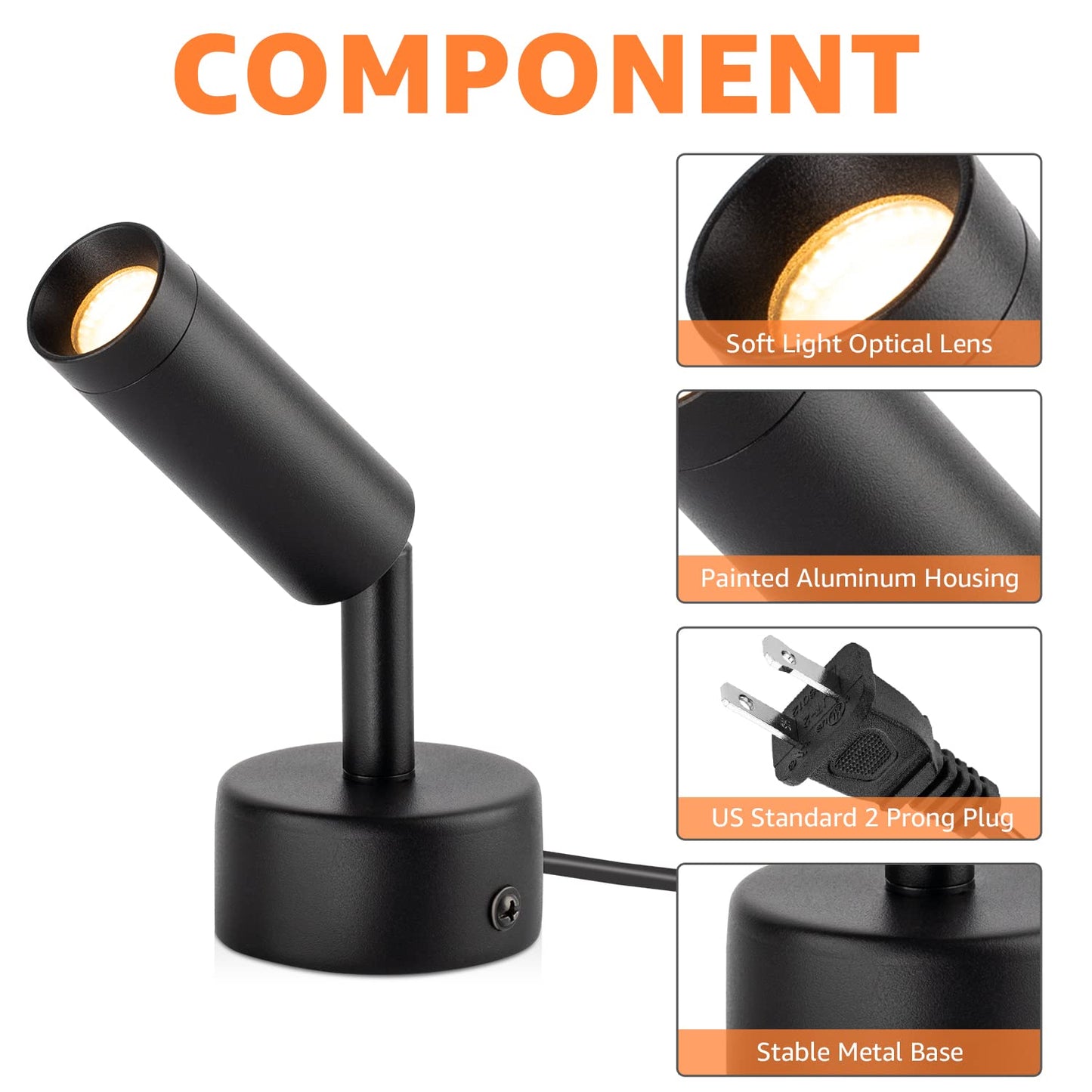 URTOM 2-Pack LED Indoor Spotlight Uplights for Plants & Home | Warm White Floor Accent Lamps with 5.9ft Cord & Foot Switch