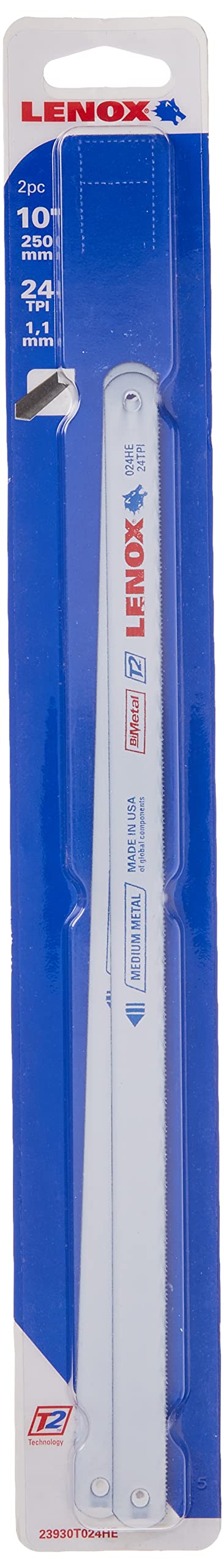 LENOX Tools Hacksaw Blade, Bi-Metal, Metal Cutting, 10-inch, 24 TPI, 2-Pack (23930T024HE)