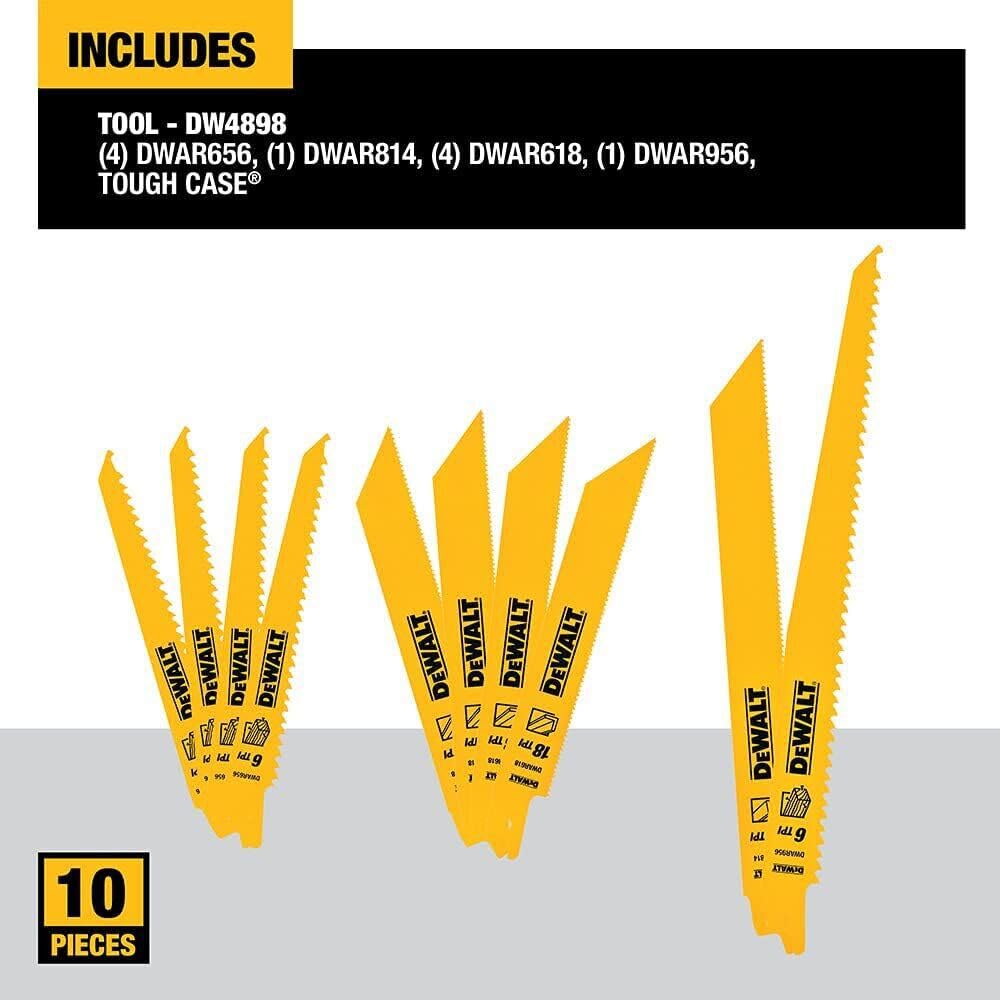 DEWALT Reciprocating Saw Blades, 10 Piece Combination Set, Various Sizes (DW4898)