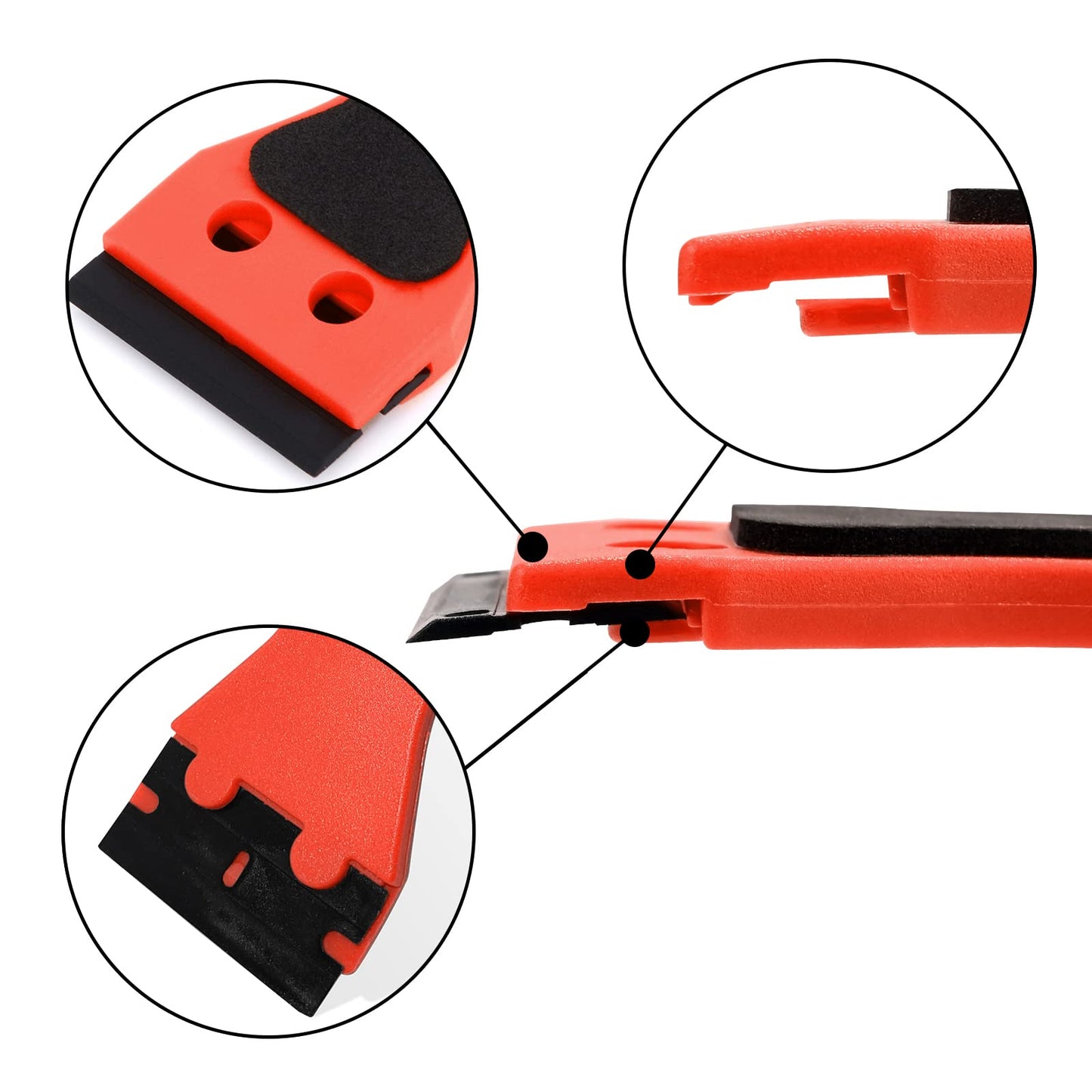 EHDIS 2pcs 6" Plastic Razor Scraper with 100 Double-Edge Blades – Adhesive, Vinyl, Window Tint & Sticker Glue Remover (Red)