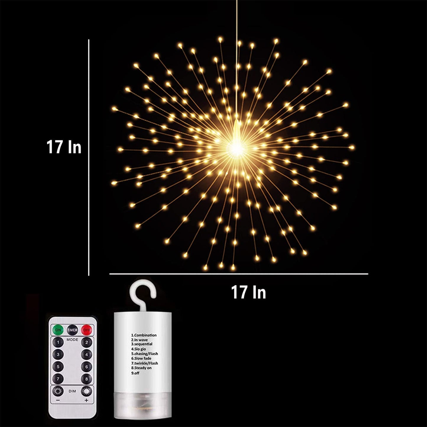 PXBNIUYA 200 LED Hanging Sphere Starburst Lights, Battery Operated, 8 Modes Dimmable Remote, Waterproof Fairy Lights, Warm White Indoor/Outdoor Decor