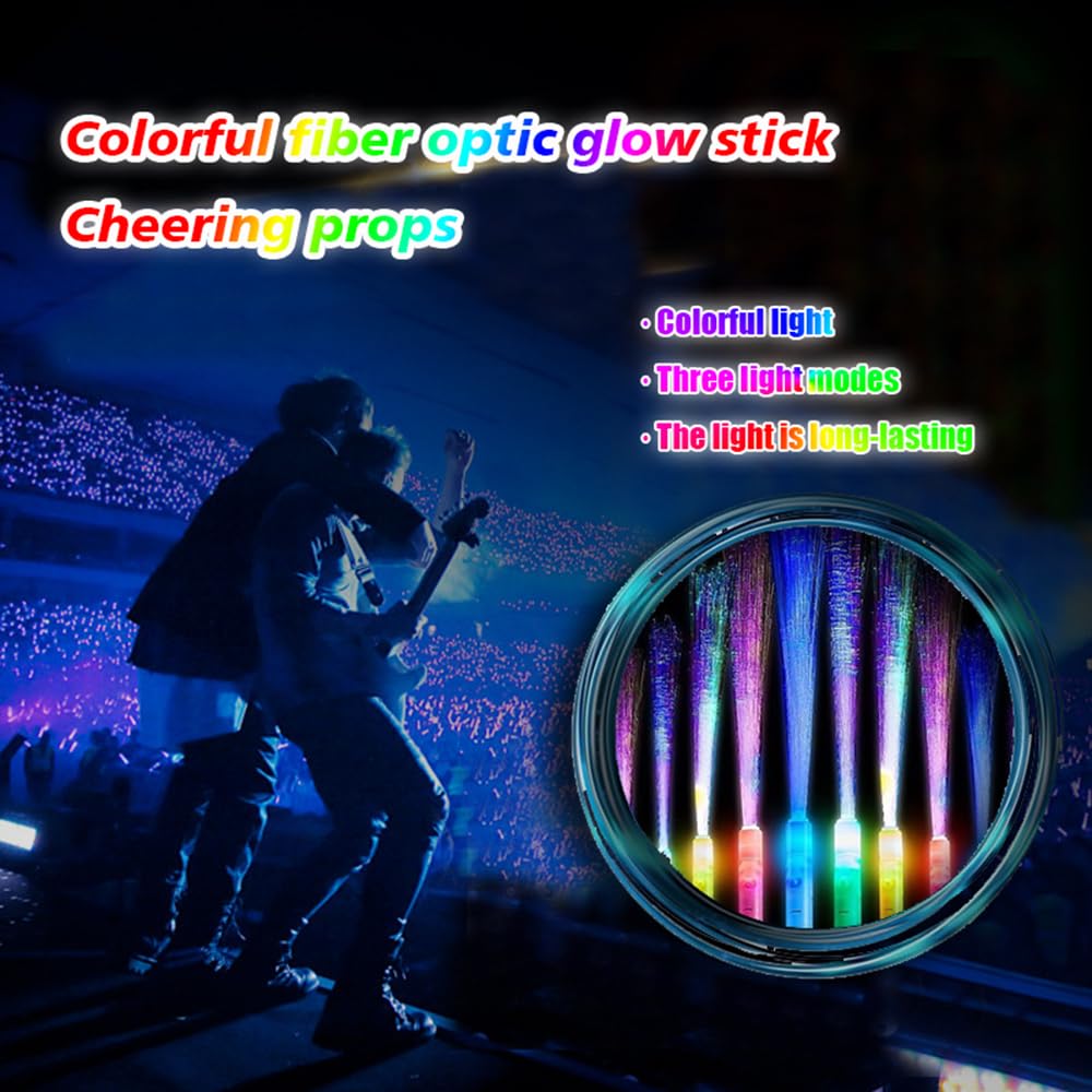 Color Handheld LED Fiber Optic Light Set, 24 PCS – 7 Color Changing Lights with 3 Flicker Modes for Party, Bar & Concert Cheering Props