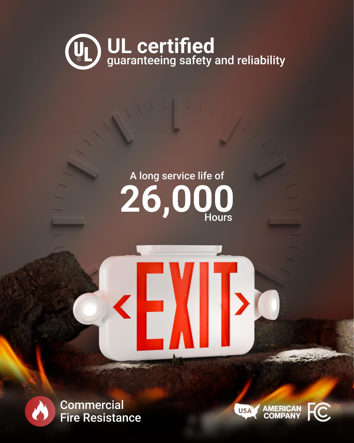 Sunco 12-Pack Red LED Exit Sign with Emergency Lights, Adjustable Mini Lamps, Fire-Resistant, Backup Battery, UL Listed