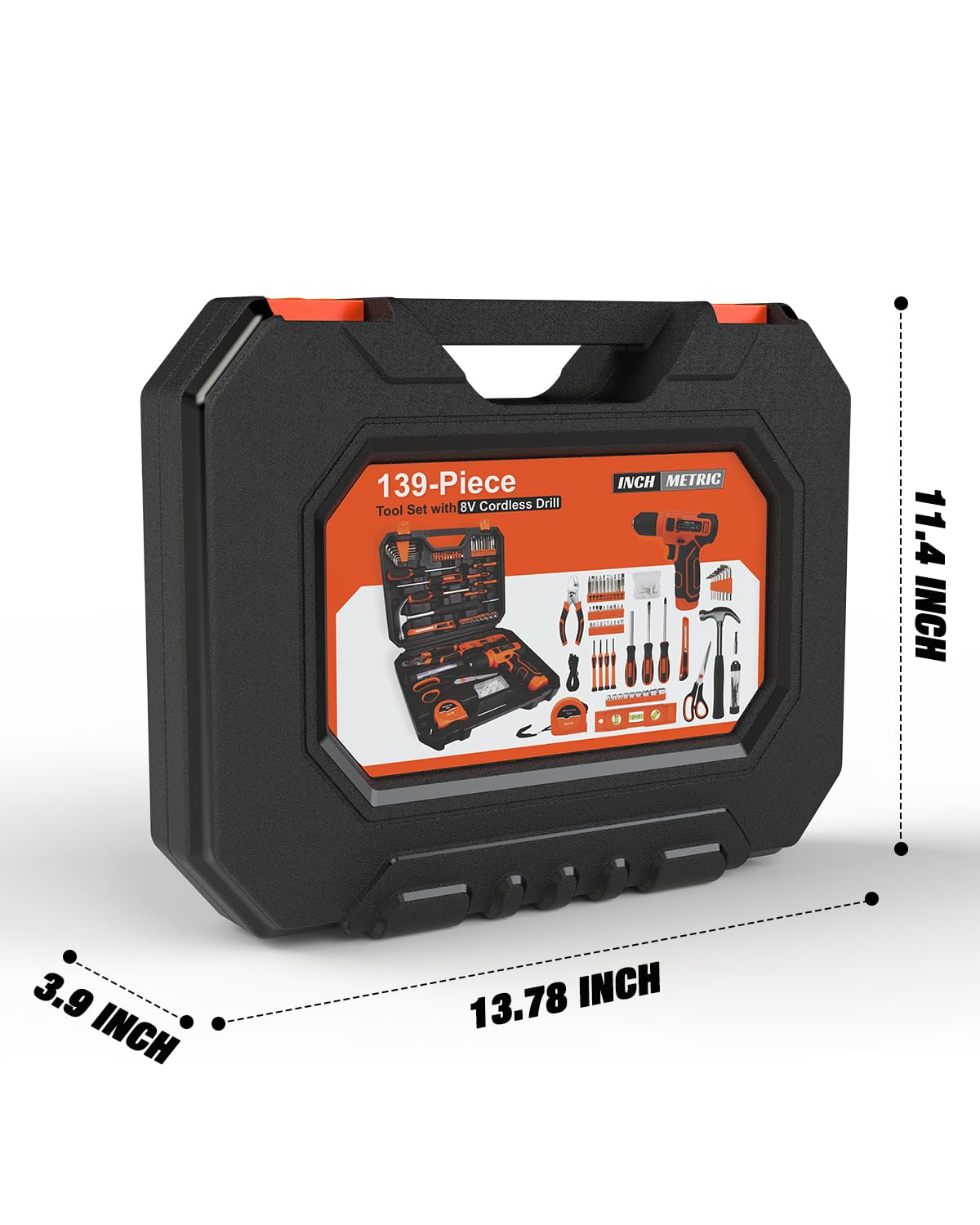 139-Piece Tool Set with 8V Cordless Drill Driver, Toolbox Storage Case, DIY & Home Repair Handyman Kit