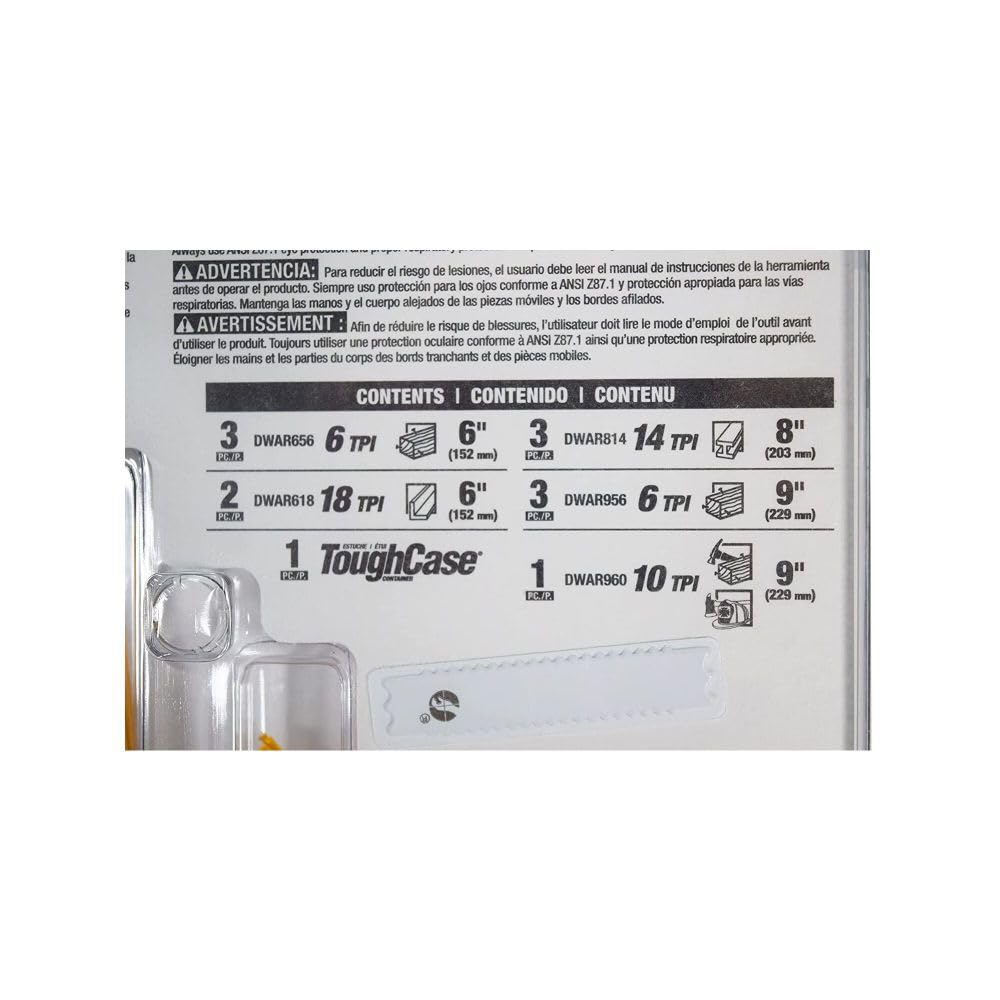 DEWALT Reciprocating Saw Blade Set for Metal Wood Iron, 12 Piece Bi-Metal Increased Durability Blades, with Storage Case (DW4892)