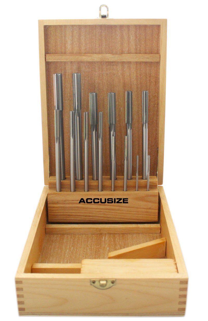 Accusize Industrial Tools 14 Pc Over and Under Size H.S.S. Chucking Reamer Set, 0.1240'' Thru 0.5010'', in Fitted Case, 5500-SX00