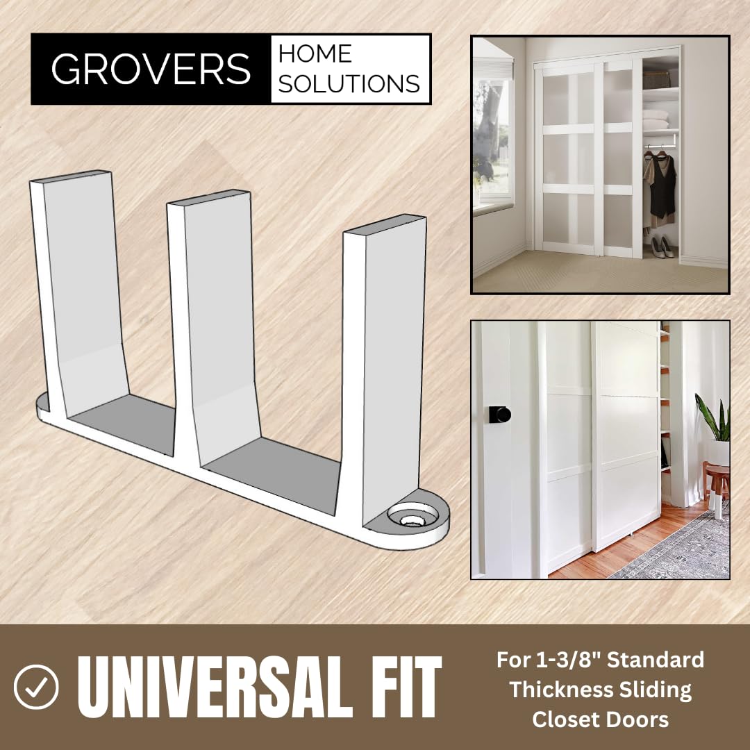 Sliding Closet Door Floor Guide Bracket | Universal Fit for 1-3/8" Width Bypass Doors (Single Unit, White) | Grovers Home Solutions