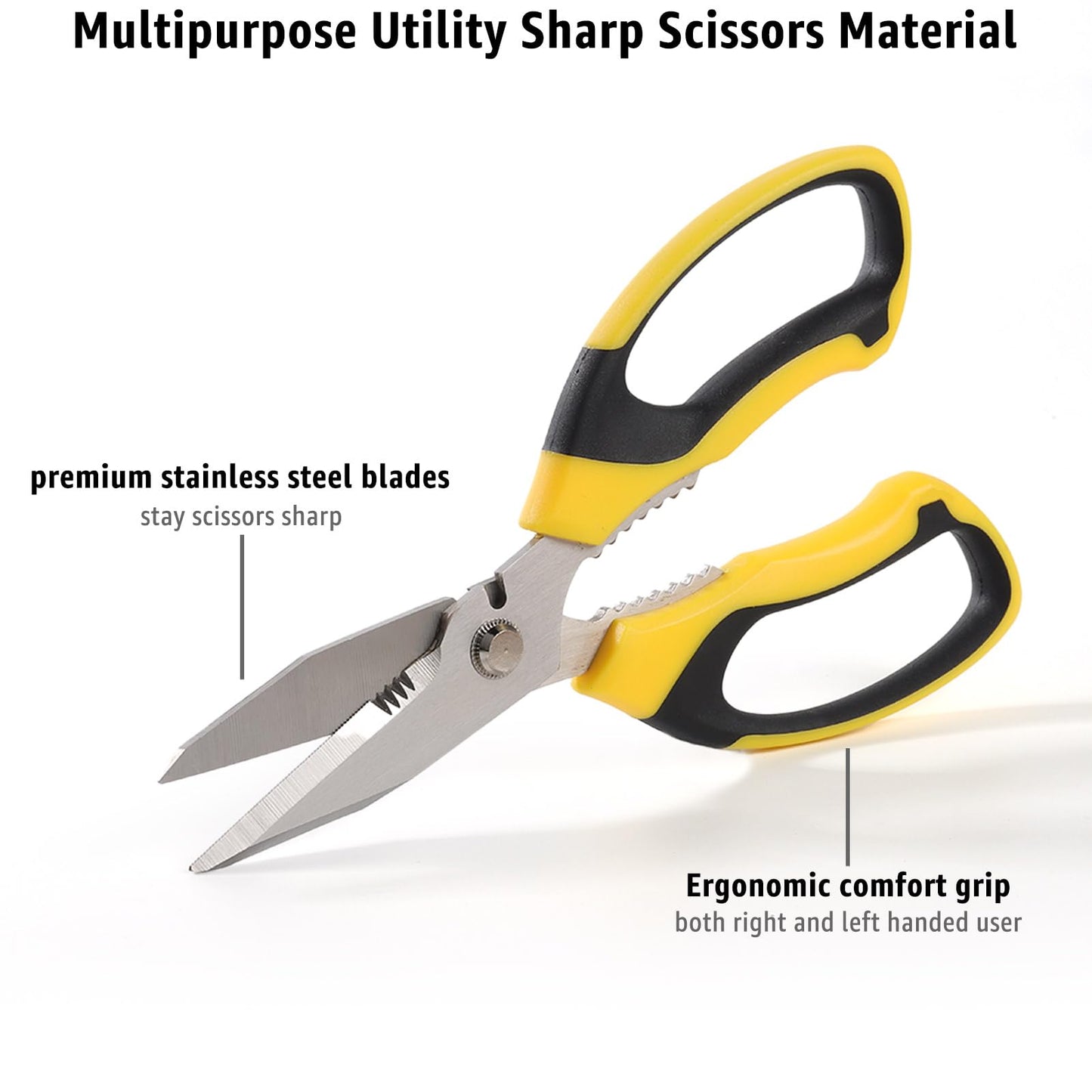 BoFuYuan 8" Heavy Duty Utility Scissors – Sharp Serrated Blades for Carpet, Cardboard, Wire, Leather, Fabric, Kitchen, Garden, Office, Craft