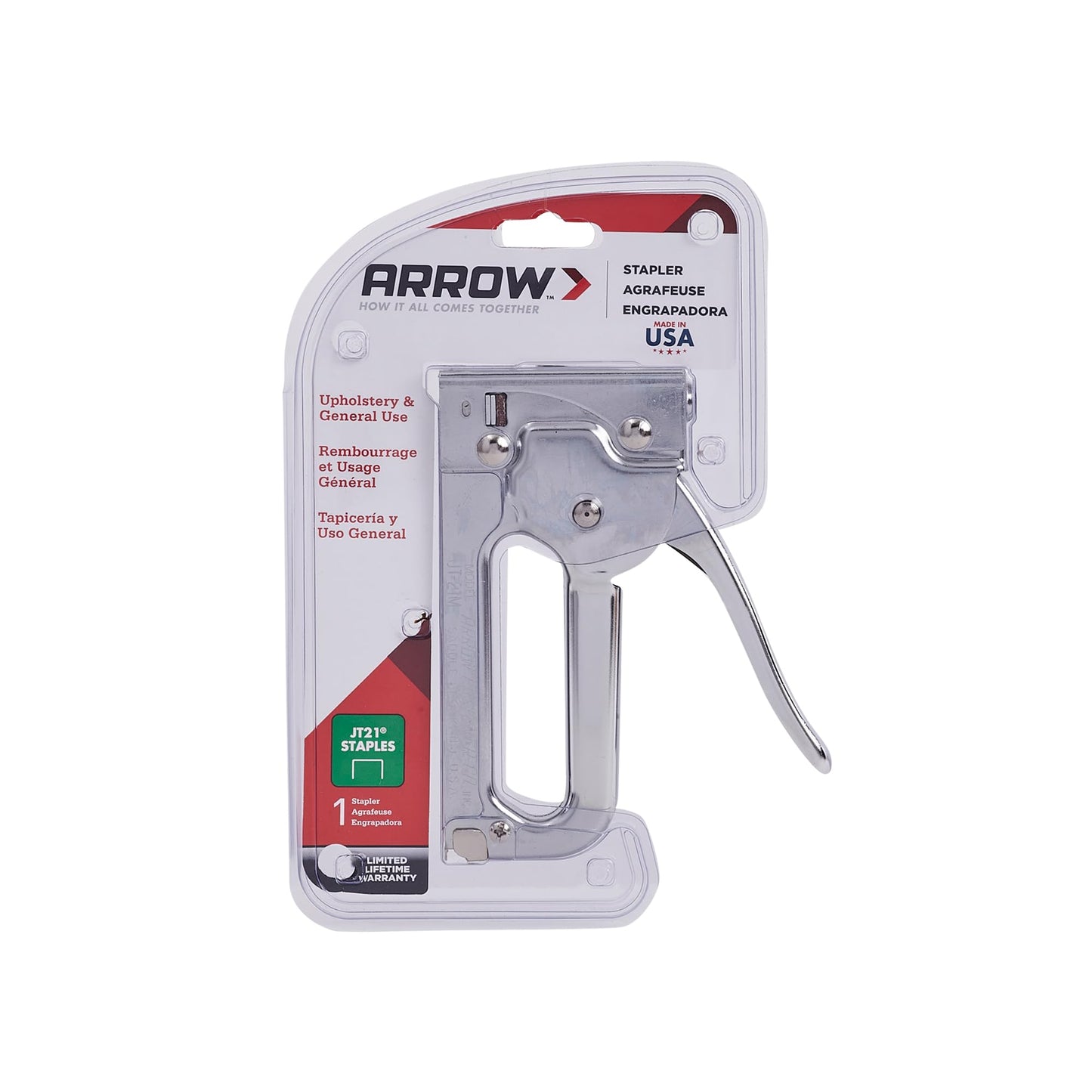 Arrow JT21CM Professional Light Duty Staple Gun for Upholstery, Crafts, Office, Fits 1/4", 5/16”, or 3/8" Staples
