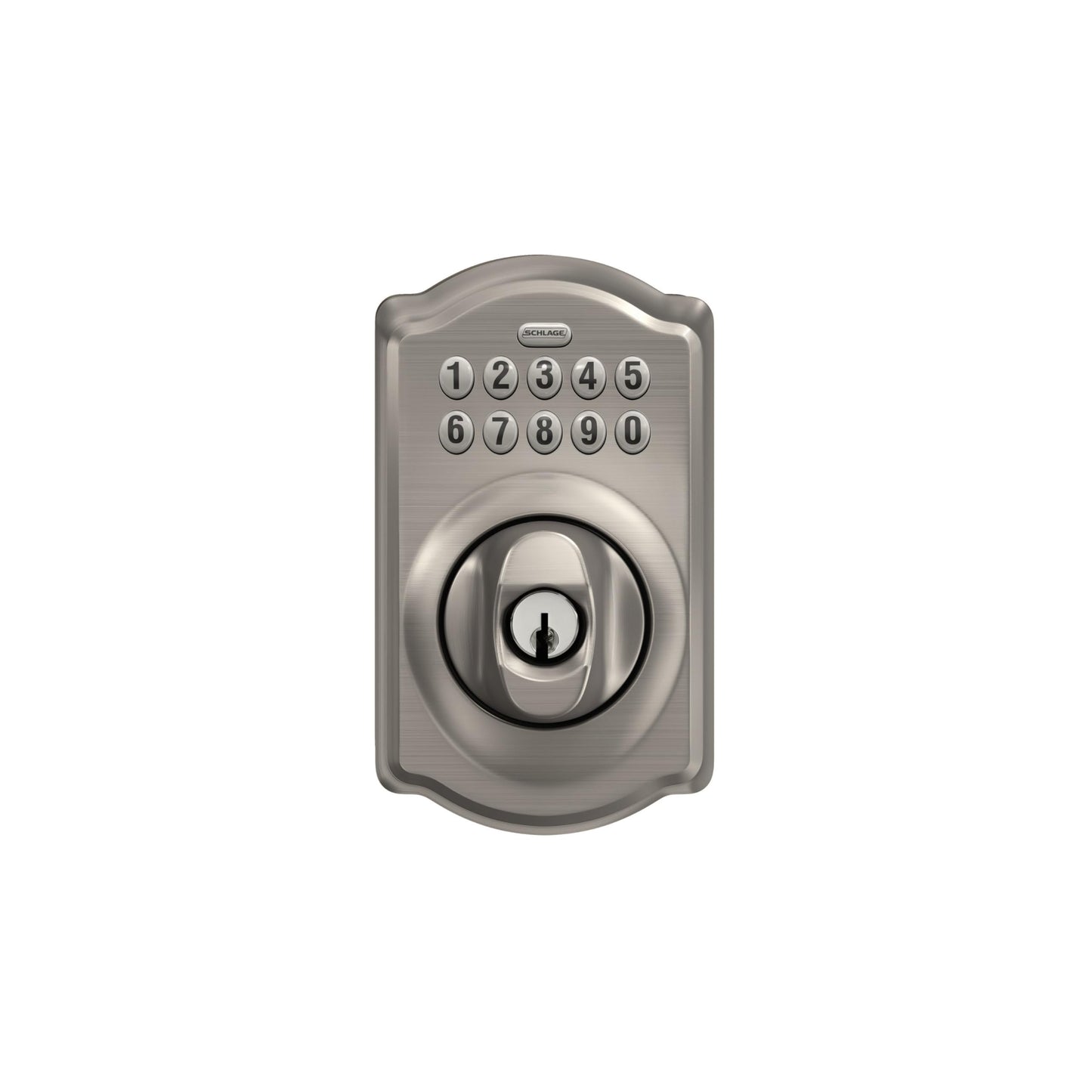 Schlage BE365 V CAM 619 Camelot Keypad Deadbolt, Electronic Keyless Entry Lock, Satin Nickel