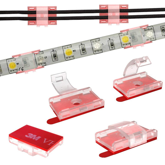 ATB 100-Pack Clear LED Strip Light Mounting Clips & Holders, Self-Adhesive Cable Organizer for Vehicle, Kitchen, Cabinet, Indoor Use