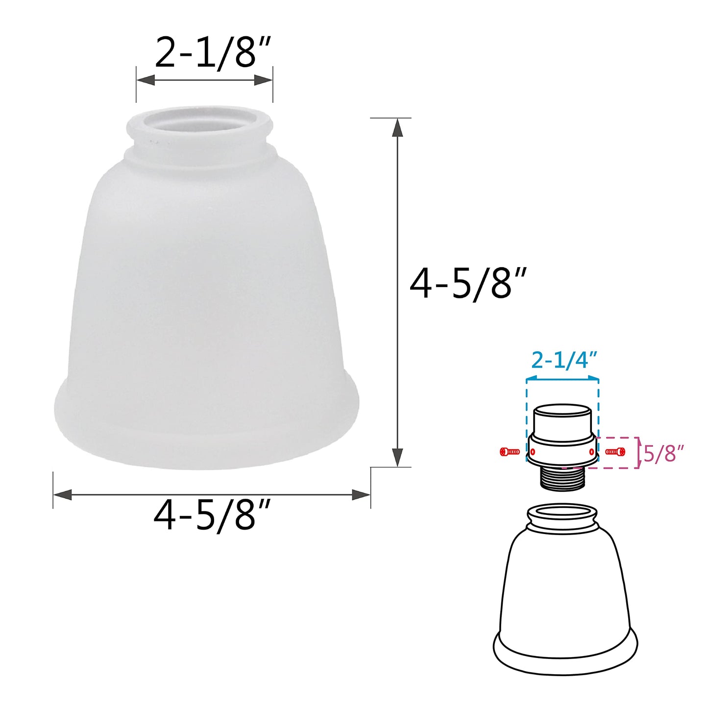 Aspen Creative 23045-4 Transitional Style Bell Shaped Frosted Replacement Glass Shade, 2-1/8" Fitter Size, 4-5/8" high x 4-5/8" diameter, 4 Pack