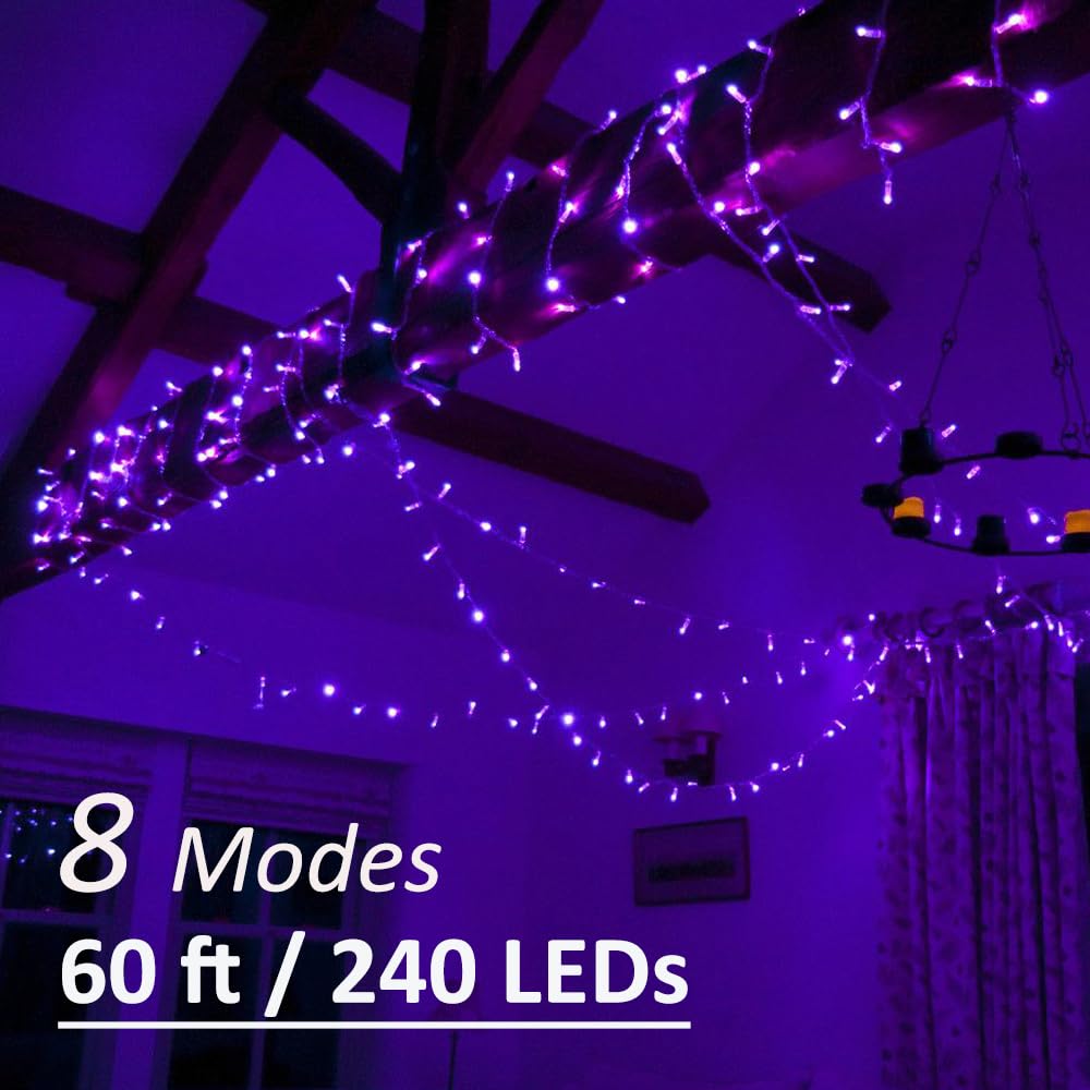 Solhice 60ft Black Light String Lights, 240 LED UV Blacklights with Remote, Plug-In Glow Party Fairy Lights for Bedroom & Birthday