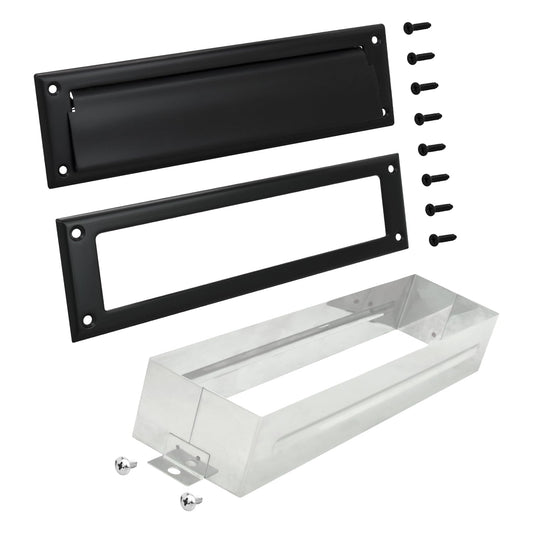 "Nuk3y Solid Brass Mail Slot with Sleeve (Matte Black, 13"" x 3.625"")"