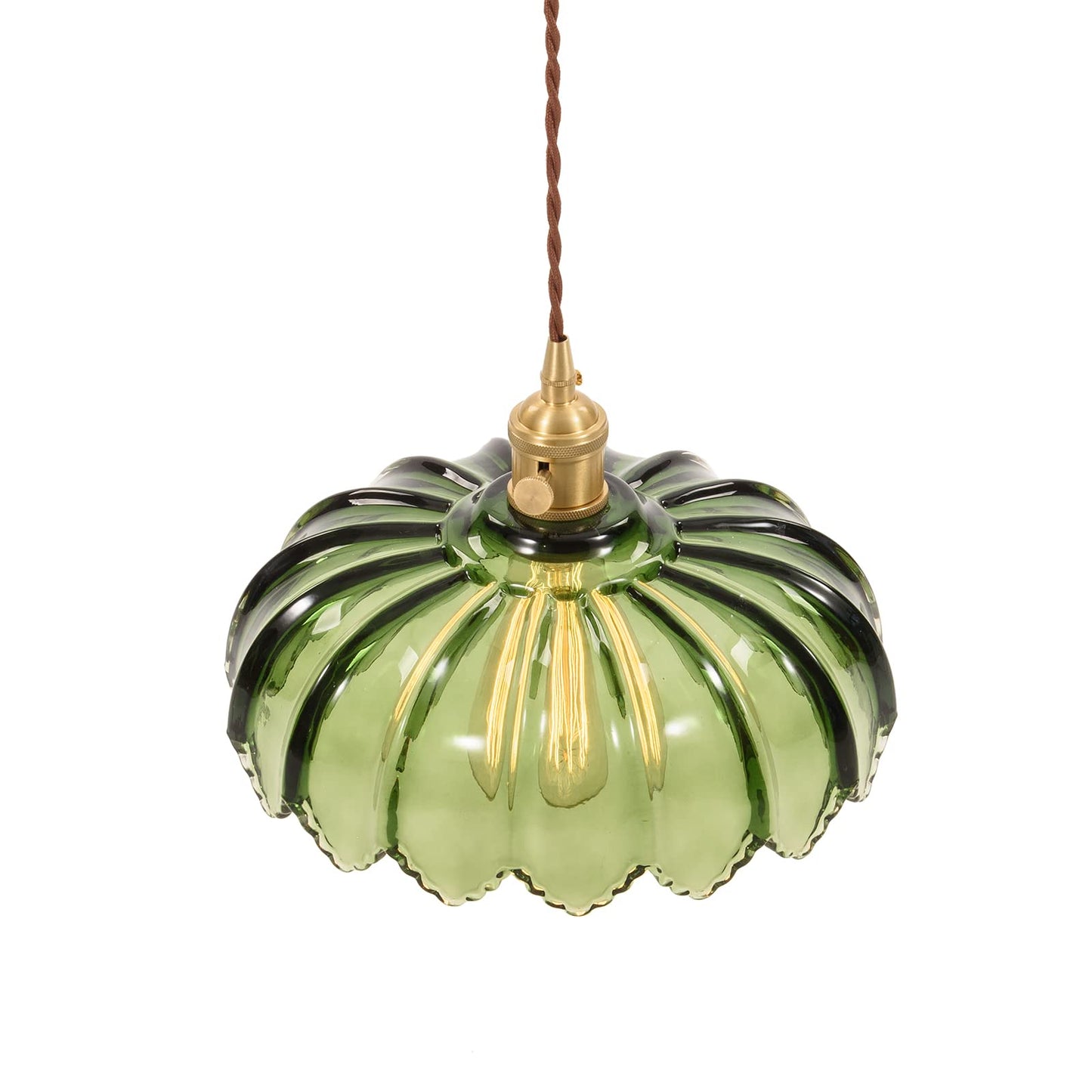 XZHGCEE Green Glass Plug-in Pendant Light, Hanging Lamp for Kitchen, Bedroom, Dining & Living Room, E26 Socket, No Bulb