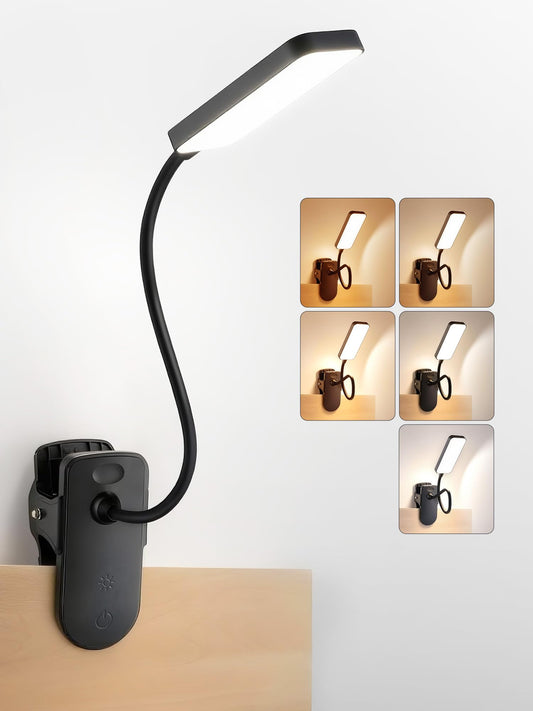 ReinHoo Clip-On Desk Lamp, 48 LED, 450 Lumen, 9 Brightness & 5 Color Modes, Rechargeable 4000mAh, Cordless Clamp Light for Bedside