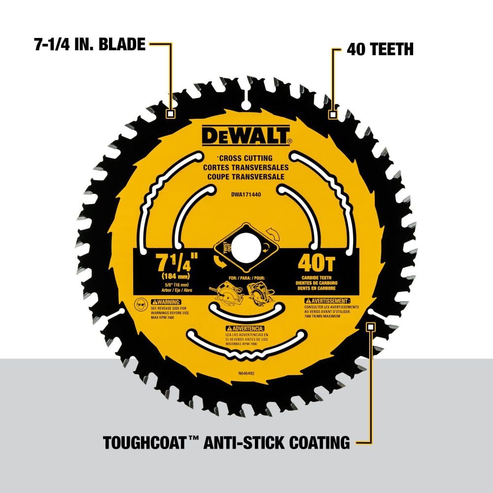 DEWALT Circular Saw Blade, 7 1/4 Inch, 40 Tooth, Wood Cutting (DWA171440)