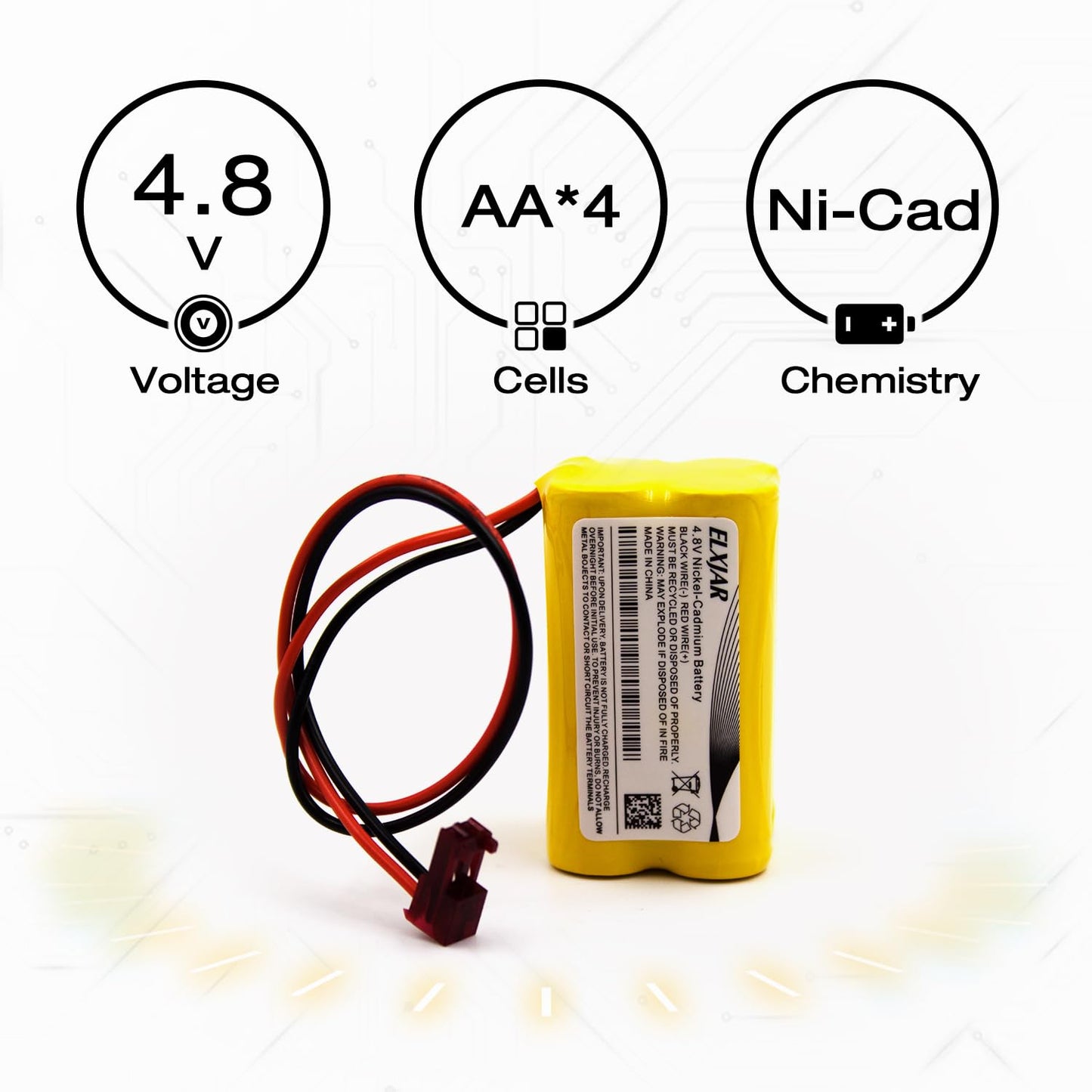 elxjar 2-Pack 4.8V 800mAh Ni-CD Battery Pack Replacement for Sure-Lites, Max Power, Dantona, OSI Emergency Exit Lights