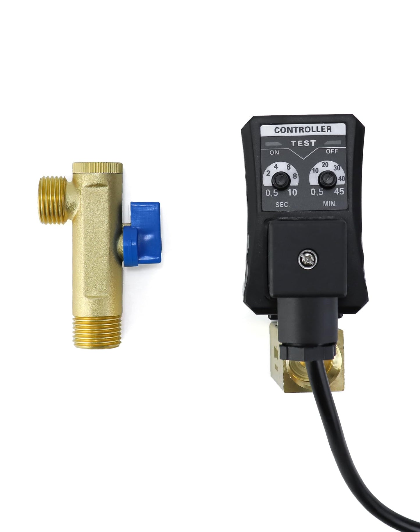 QWORK Automatic Timed Condensate Drain Valve, 1/4" NPT, 1/2" AC110V 2-Way Steel Hose Elbow, US Plug for Compressed Air