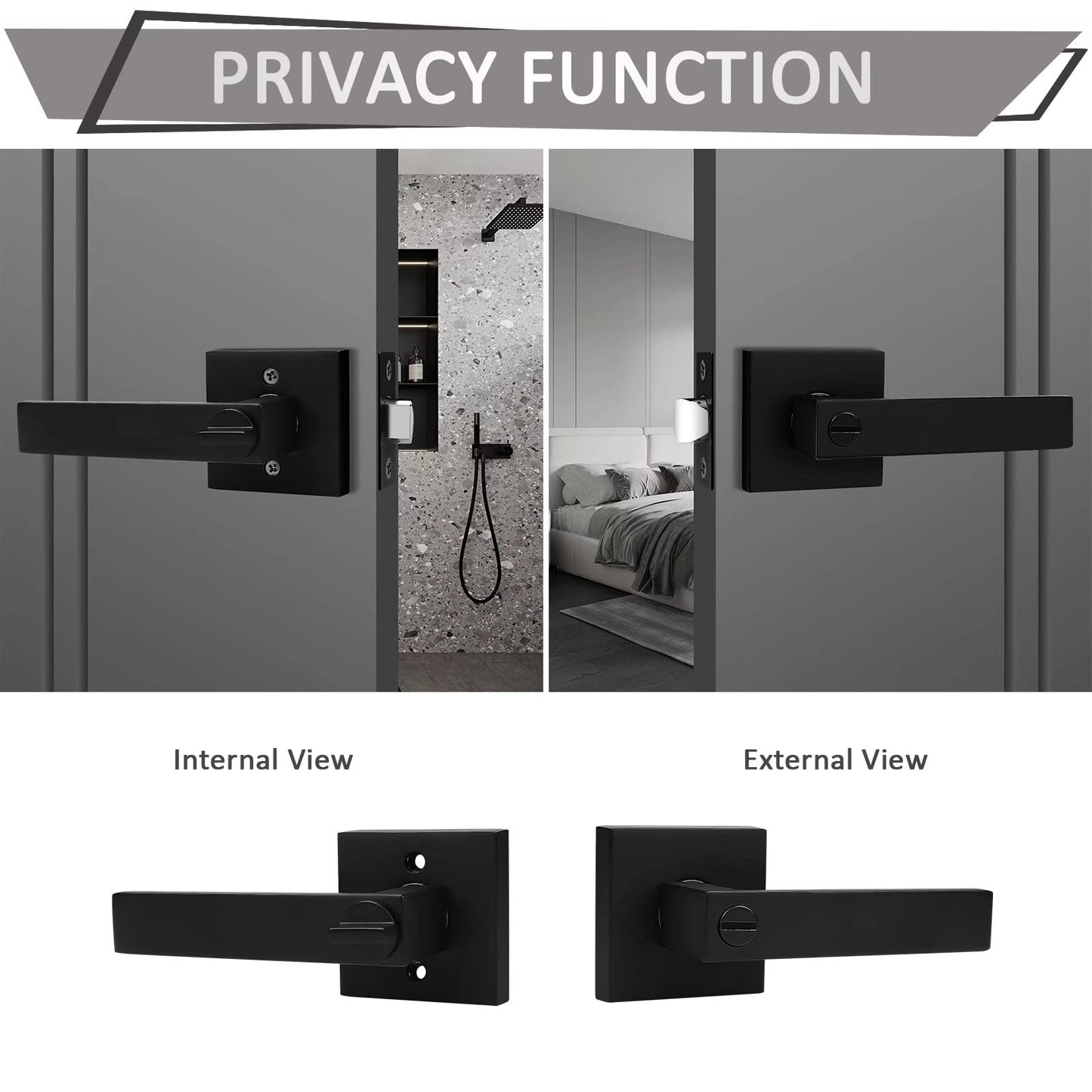 Probrico 1 Pack Privacy Door Handles,Heavy Duty Matte Black Door Lever Hardware,Keyless Interior Door Knob Lockset for Bedroom Bathroom