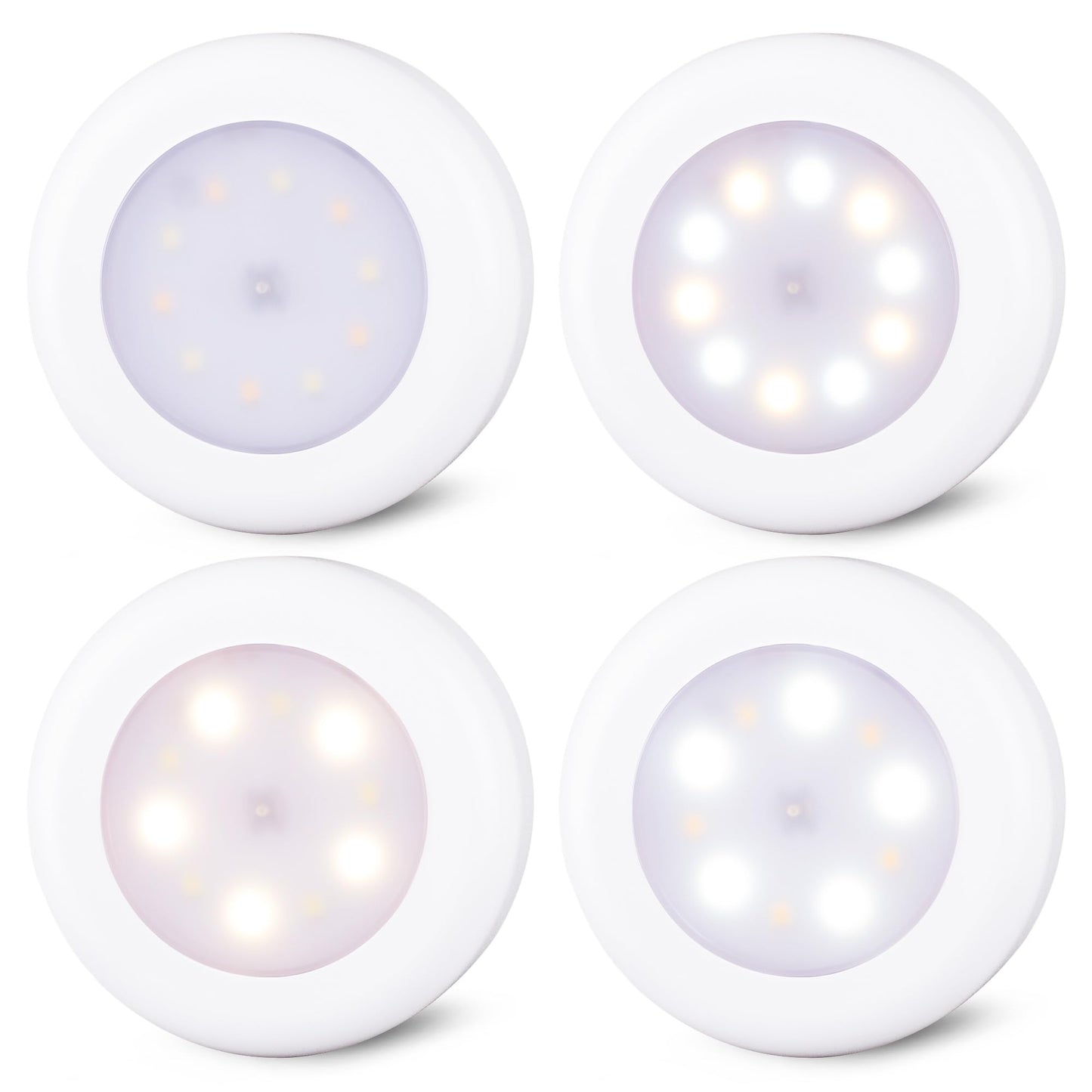 STAR-SPANGLED 4-Pack 3.1” Dimmable LED Push Tap Lights, AA Battery, 3 Colors, Stick-On Touch Puck Lamps for Kitchen, Closet, Classroom