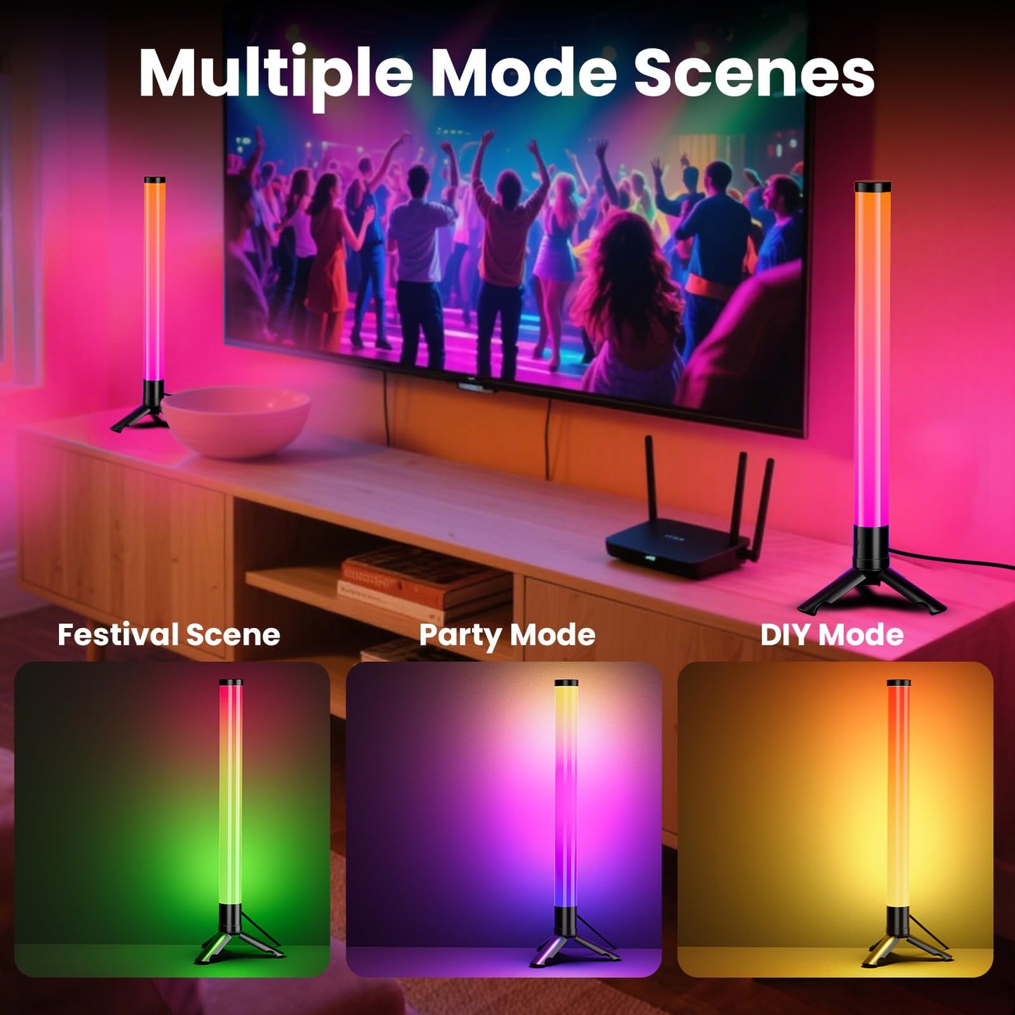 TJOY 360° RGB Smart Light Bars with Music Sync, USB Powered LED Backlight for TV, PC, Gaming Desk, Ambient Lighting (Black)