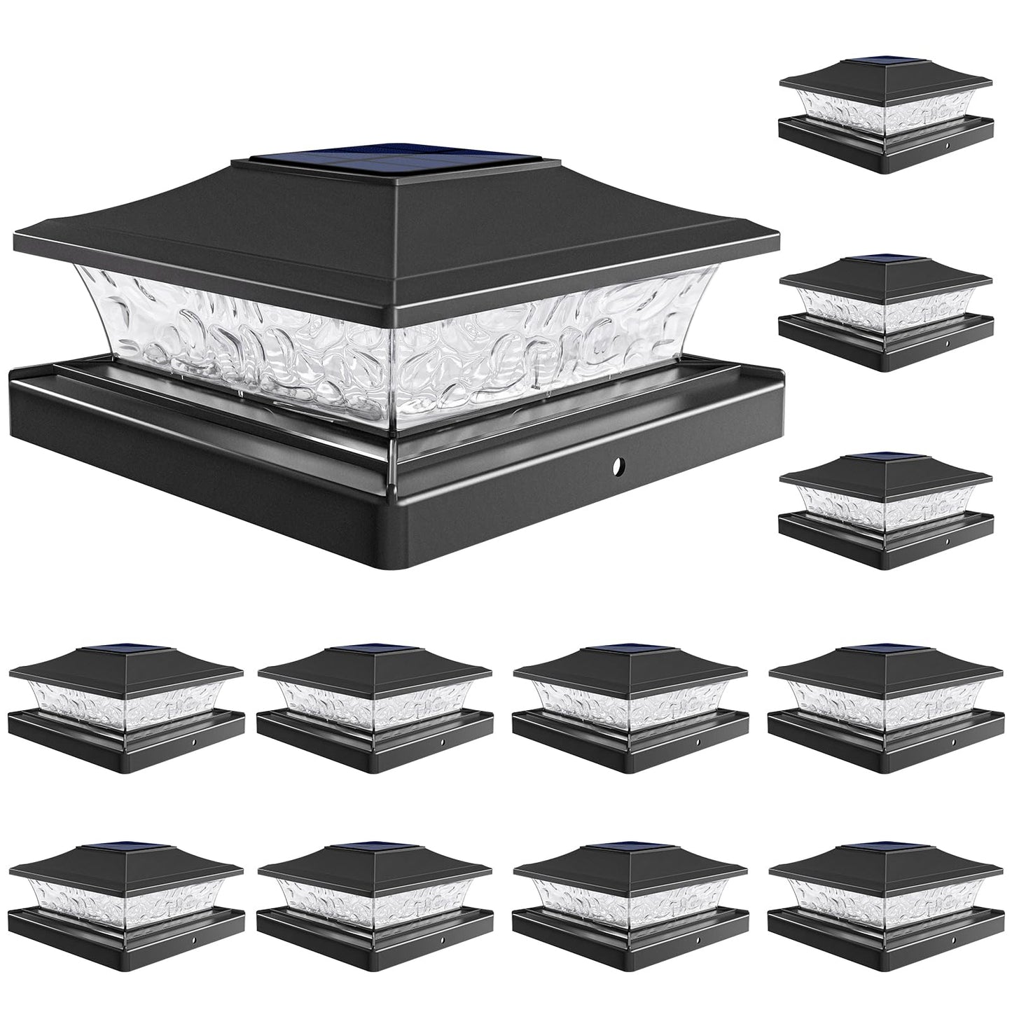 VOLISUN Solar Fence Post Cap Lights, 12 Pack, Warm White, 2 Modes, Waterproof, ABS Lens, Fits 4x4 & 6x6 Wood/Vinyl Posts, Black