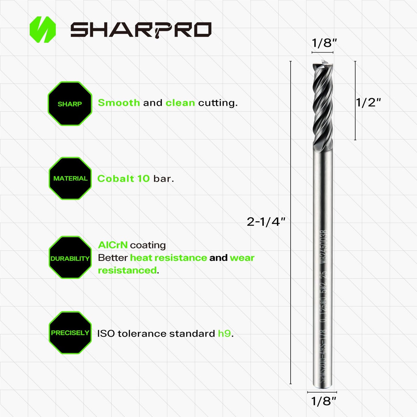 SHAPPRO 5PCS 1/8" Carbide 4-Flute Square End Mill, CNC Router Bits for Alloy Steel, Stainless Steel, Cast Iron, Heat-Resistant