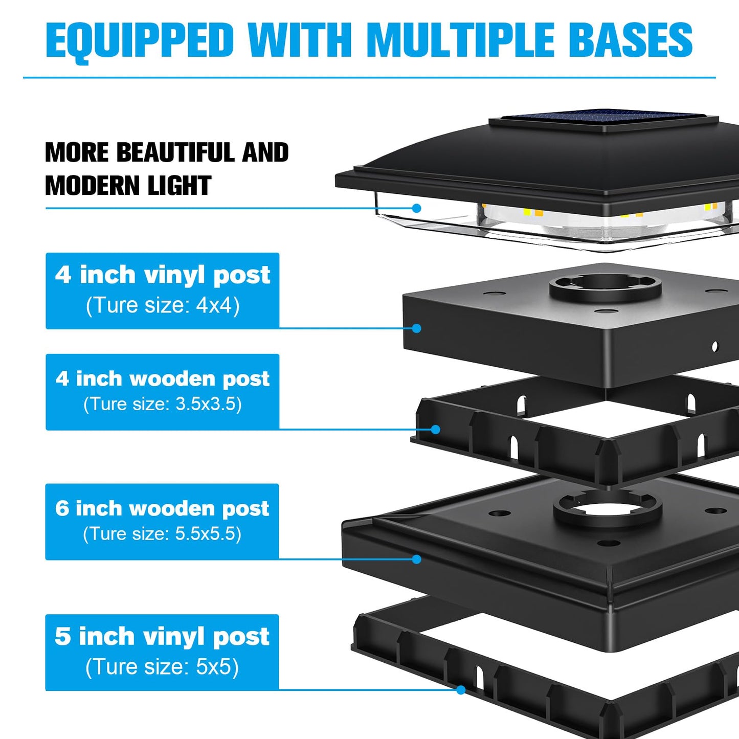 VOLISUN 12-Pack Solar Post Cap Lights, Waterproof Black Deck/Fence Lights for 4x4-6x6 Posts, Warm White Outdoor Garden, Patio, Porch