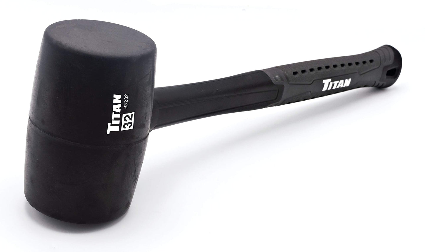 Titan 63232 32oz Rubber Mallet, Non-marking Double-faced Solid Head, 15" Shock Absorbing Fiberglass Handle with Textured Grip