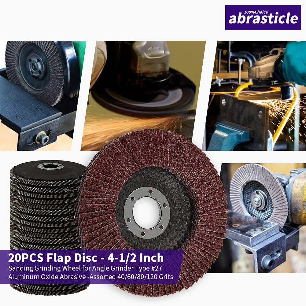20 Pack 4 1/2 Inch Flap Discs Angle Grinder Sanding Discs Assorted 40/60/80/120 Grit Flap Sanding Disc