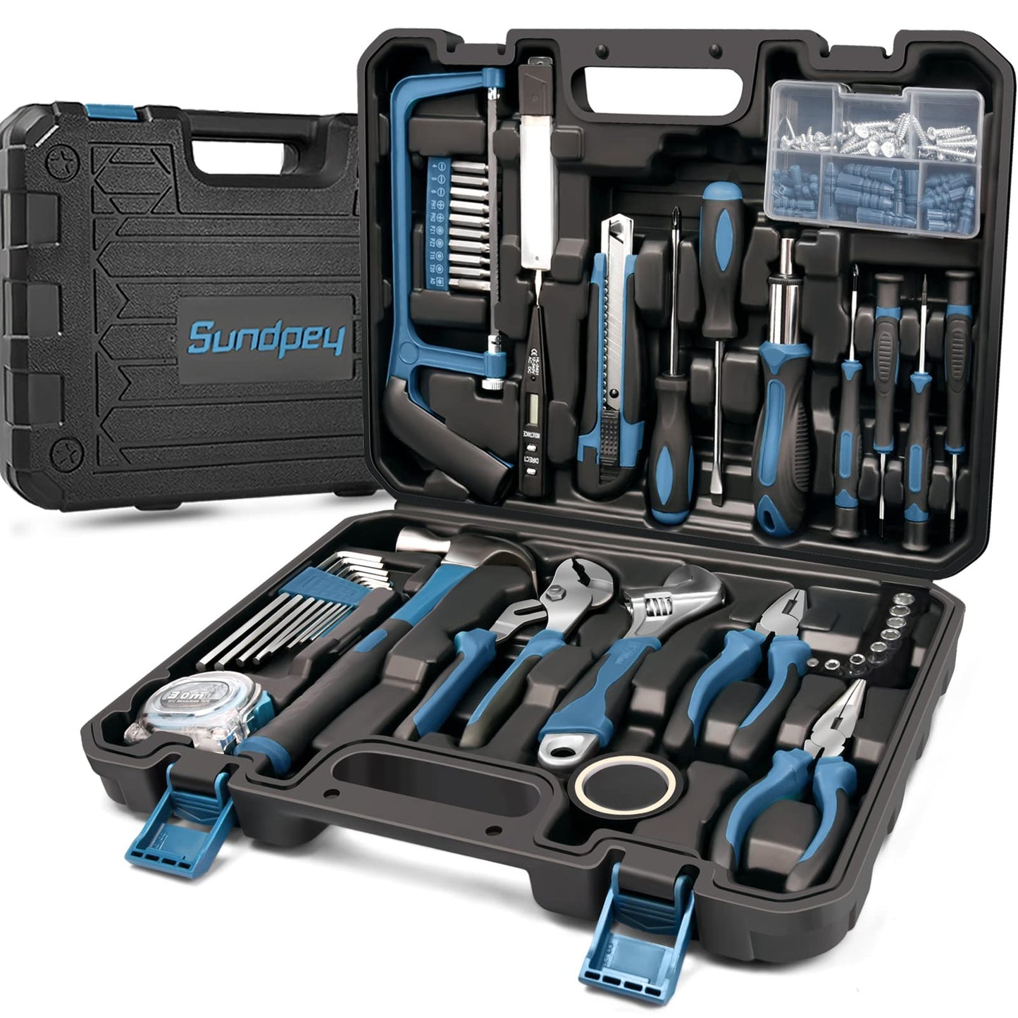 Sundpey 148-Pc Home Tool Kit – Portable Hand Tools Set with Case, Screwdriver, Pliers, Wrench, Hex Key & Voltage Tester