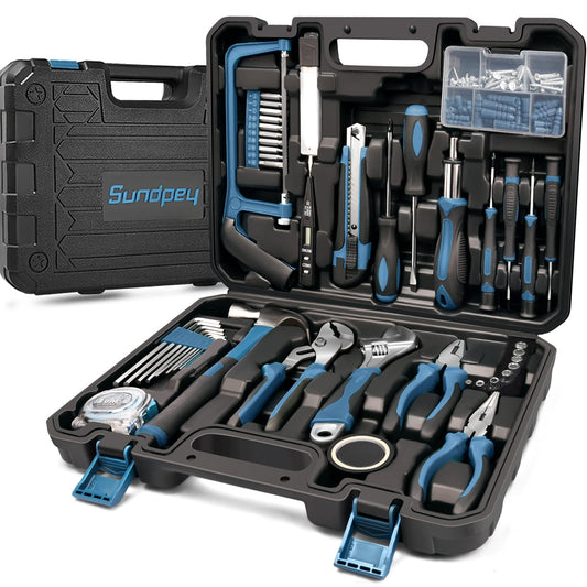 Sundpey 148-Pc Home Tool Kit – Portable Hand Tools Set with Case, Screwdriver, Pliers, Wrench, Hex Key & Voltage Tester