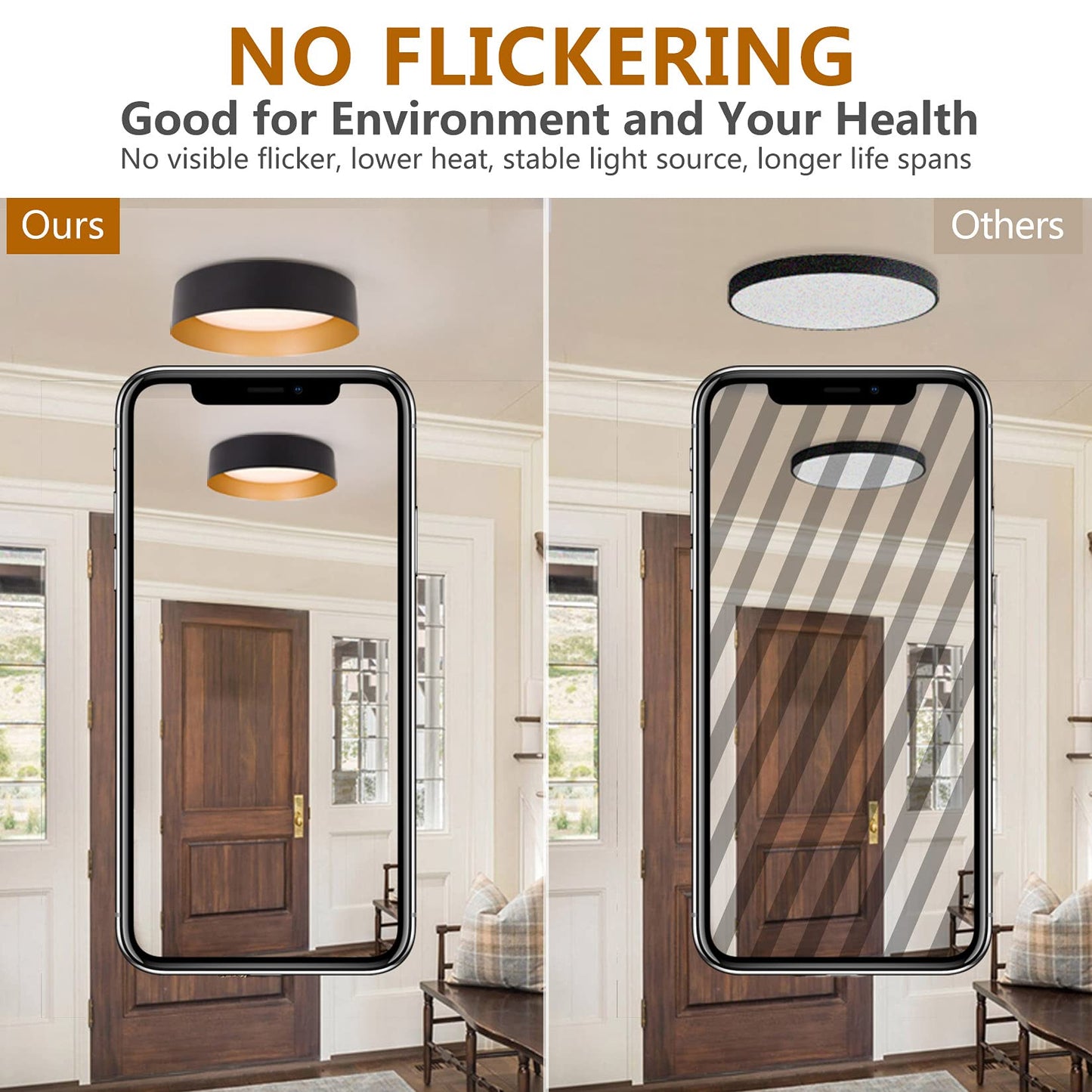 Bargeni 12.5" LED Flush Mount Ceiling Light, Matte Black & Gold, 18W Dimmable 3000K Warm White, Indoor Outdoor Bedroom Hallway