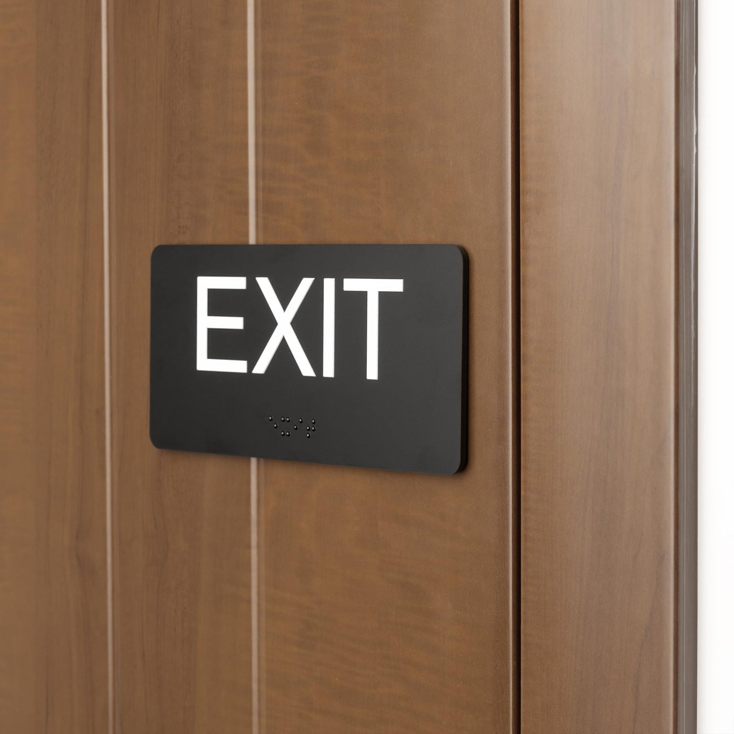 ADA Compliant Exit Sign with Braille & Raised Letters, Emergency Indoor/Outdoor Exit Sign for Office/Restroom, 3x6 in, Easy Install