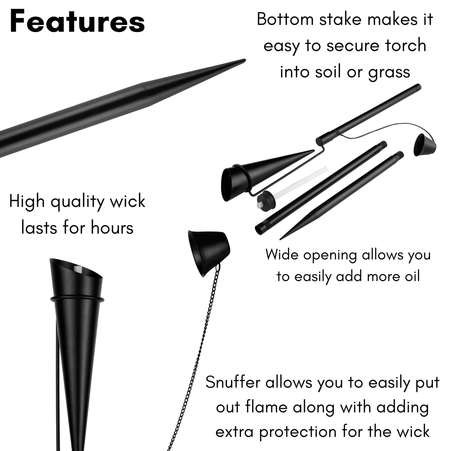 BIRDROCK HOME Outdoor Torches, 4 Pack – Weather-Resistant, Modern Design, Durable, Citronella Oil Compatible for Patio, Backyard, Pathway