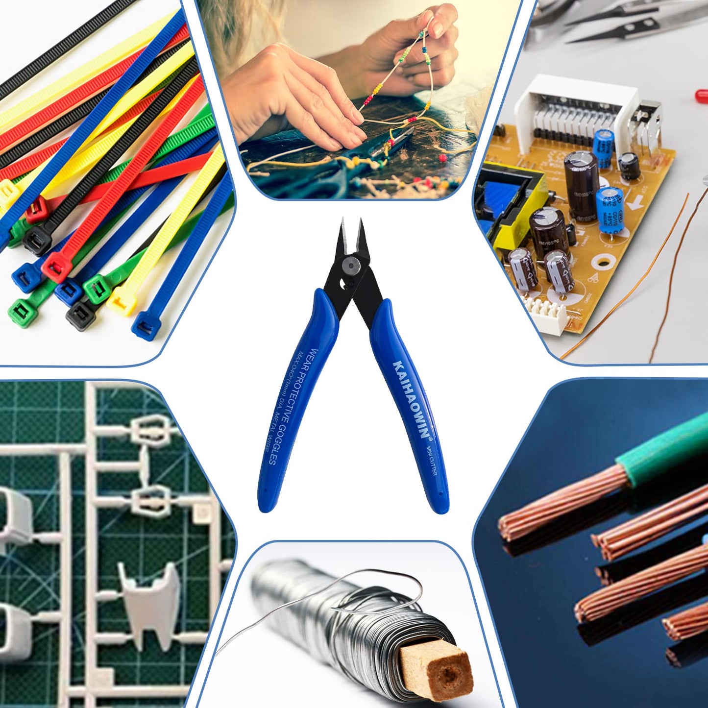 KAIHAOWIN 10-Pack 170 Small Wire Flush Cutters – Diagonal Cutting Pliers, Side Cutters for Electronics, Floral, Model, Copper Wire