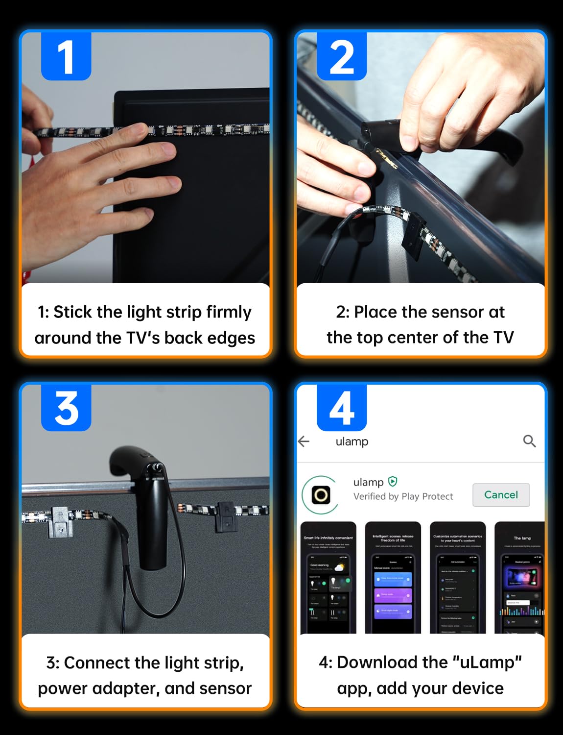 FFJ 14.7ft TV LED Backlight with Sensor, Cuttable RGB Strip for 55-65" TV & PC, App Controlled, Music & Game Sync Color-Changing Lights