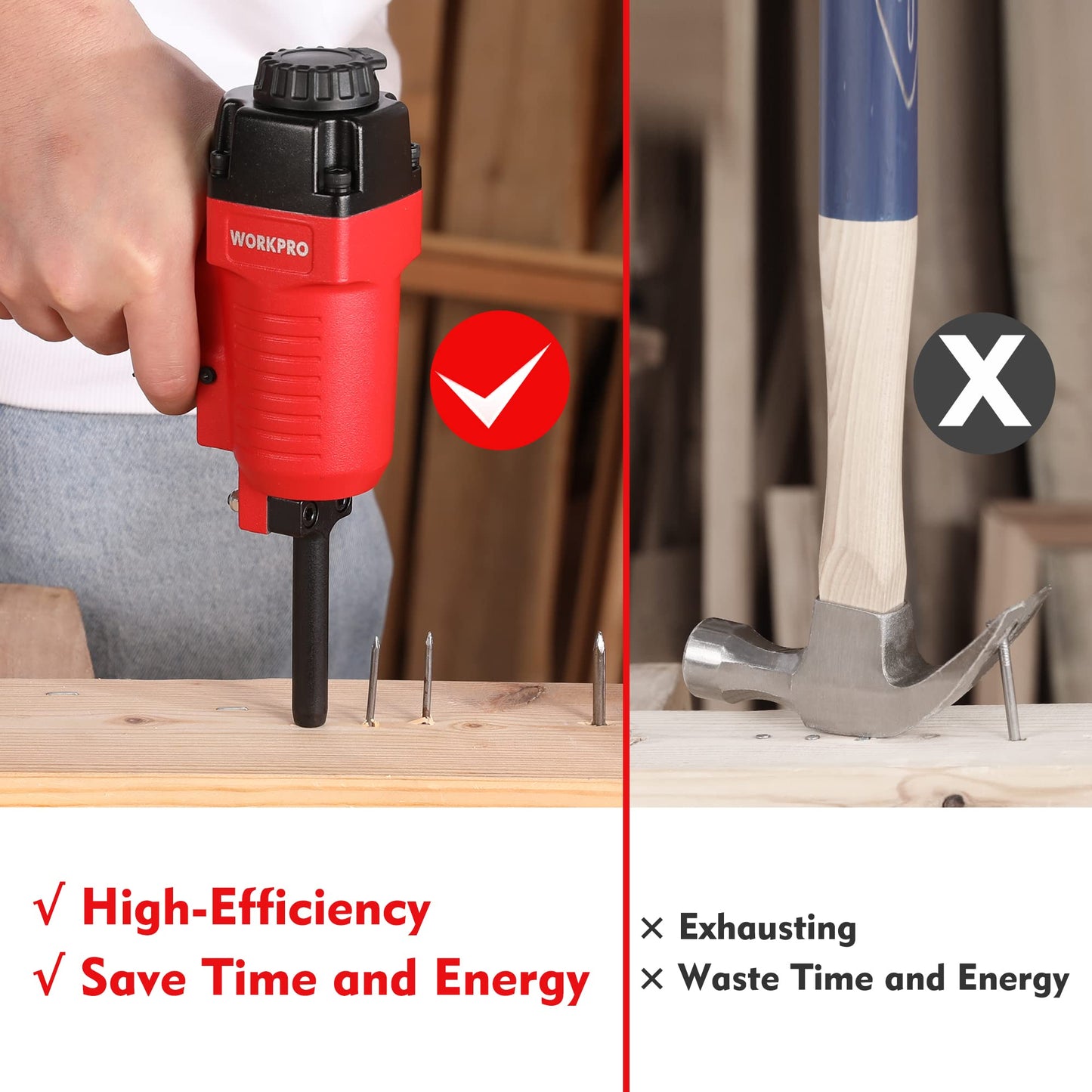 WORKPRO Pneumatic Nail Remover, Heavy Duty Punch Nailer & Denailer for 9-16 Gauge Nails, 60-100 PSI, Woodwork Nail Puller