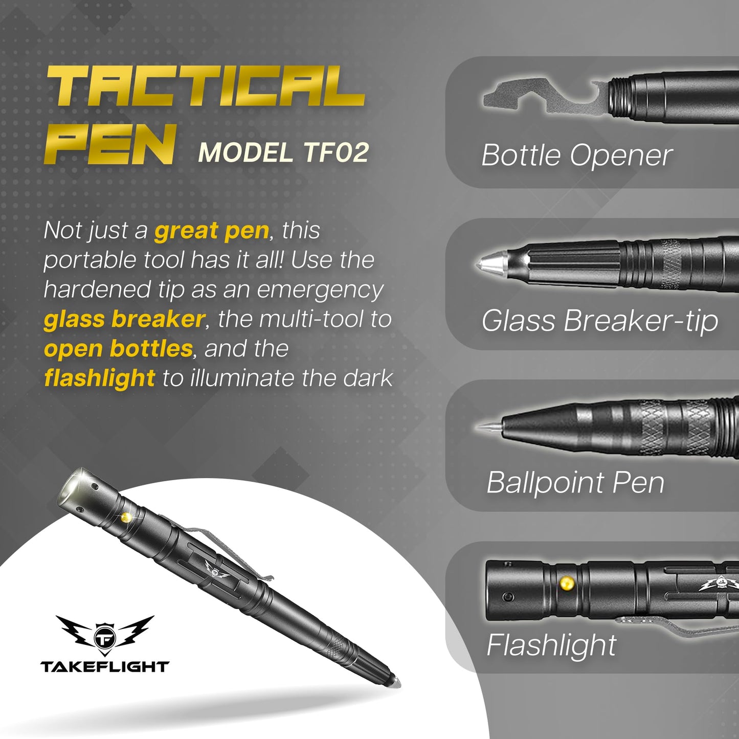 Tactical Pen with Flashlight – Multitool EDC Pen with Glass Breaker & Bottle Opener, Gift for Men & Women, Stocking Stuffer or Father’s Day Gadget