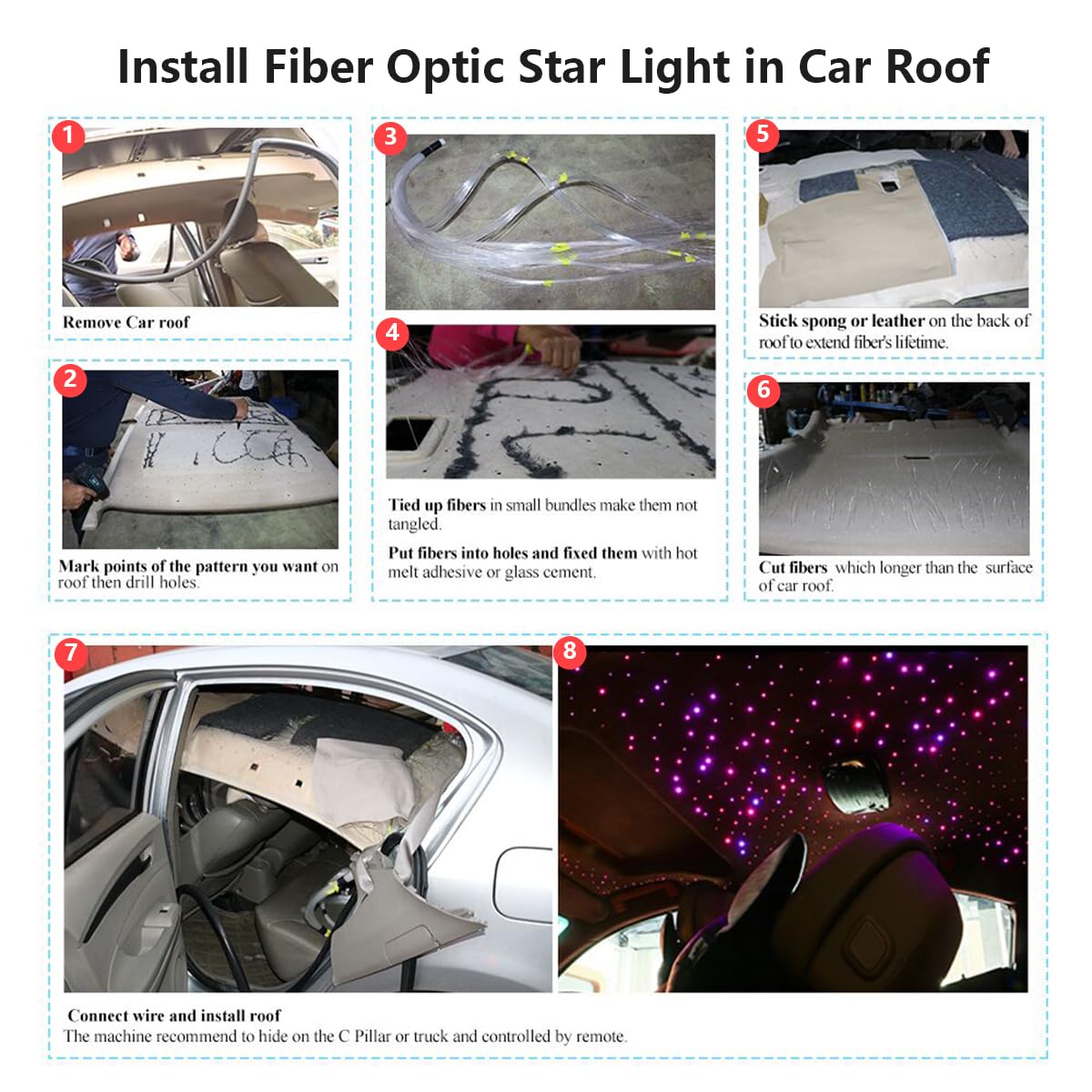 AKEPO 16W RGBW Fiber Optic Star Lights Kit, 550pcs 13.1ft, Music Sync, App & Remote, Car/Home Headliner
