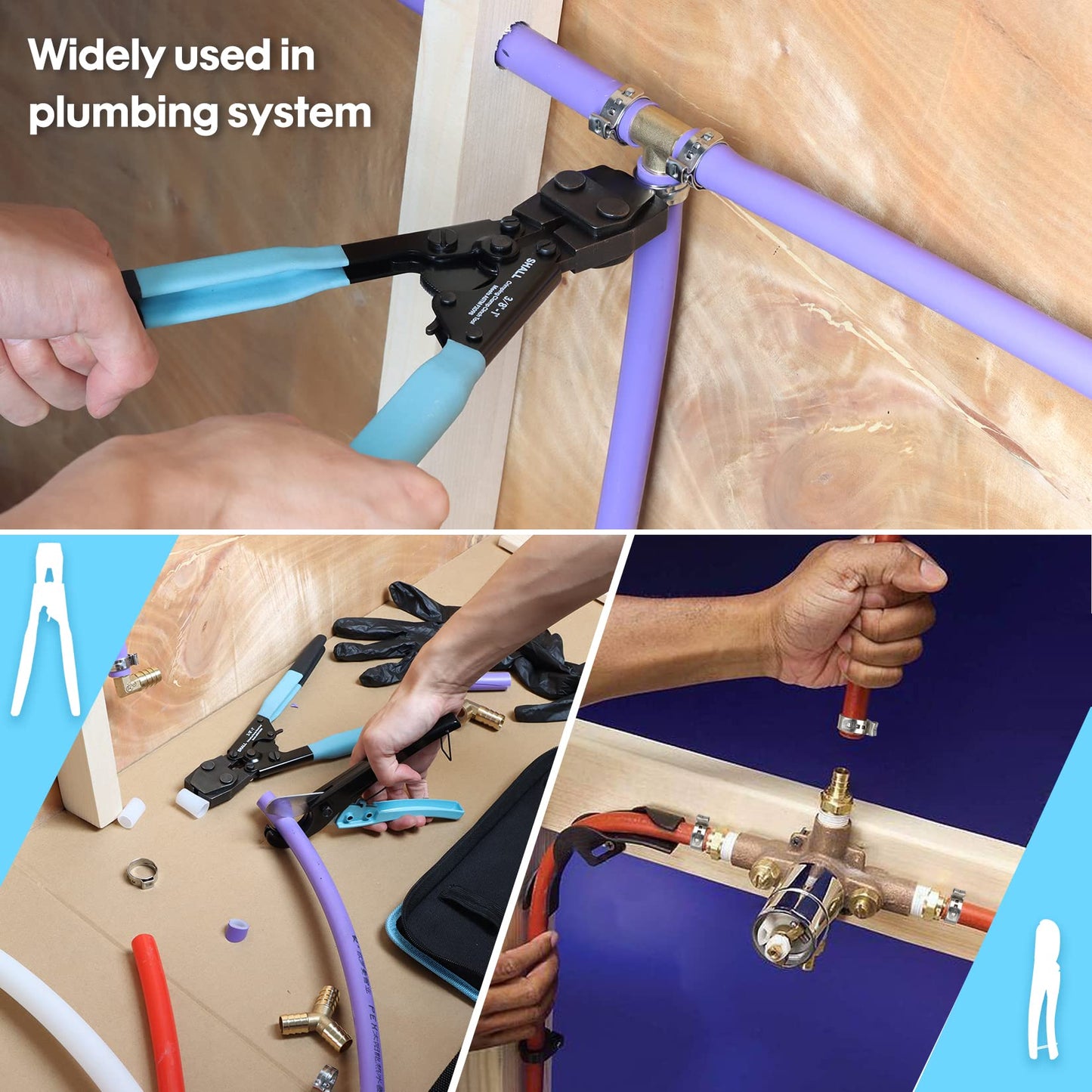 SHALL PEX Crimping & Cinch Tool Kit with Pipe Cutter, 3/8"-1" Stainless Steel Clamps, 30pcs Clamps & Storage Bag, ASTM F2098 Compliant